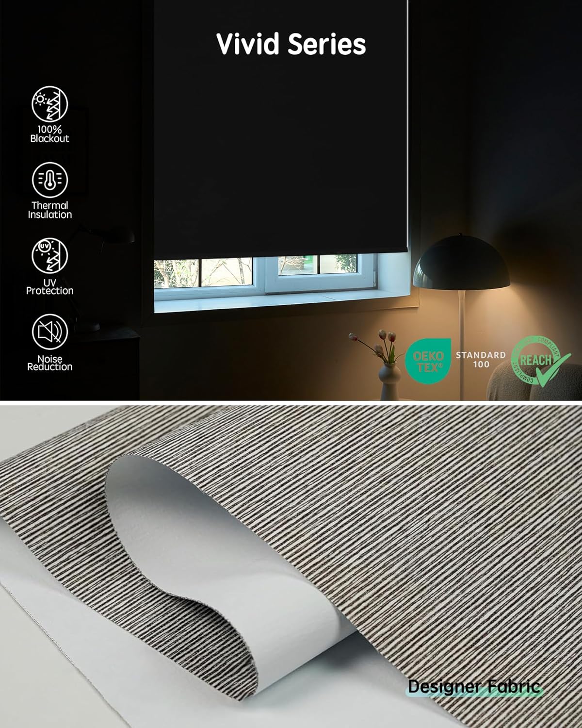 Yoolax Motorized Blinds with Remote, Smart Blinds for Windows Blackout Automatic Shades Compatible with Alexa Remote Control Roller Window Shades with Valance, Custom Size (V-Wood Stripe)