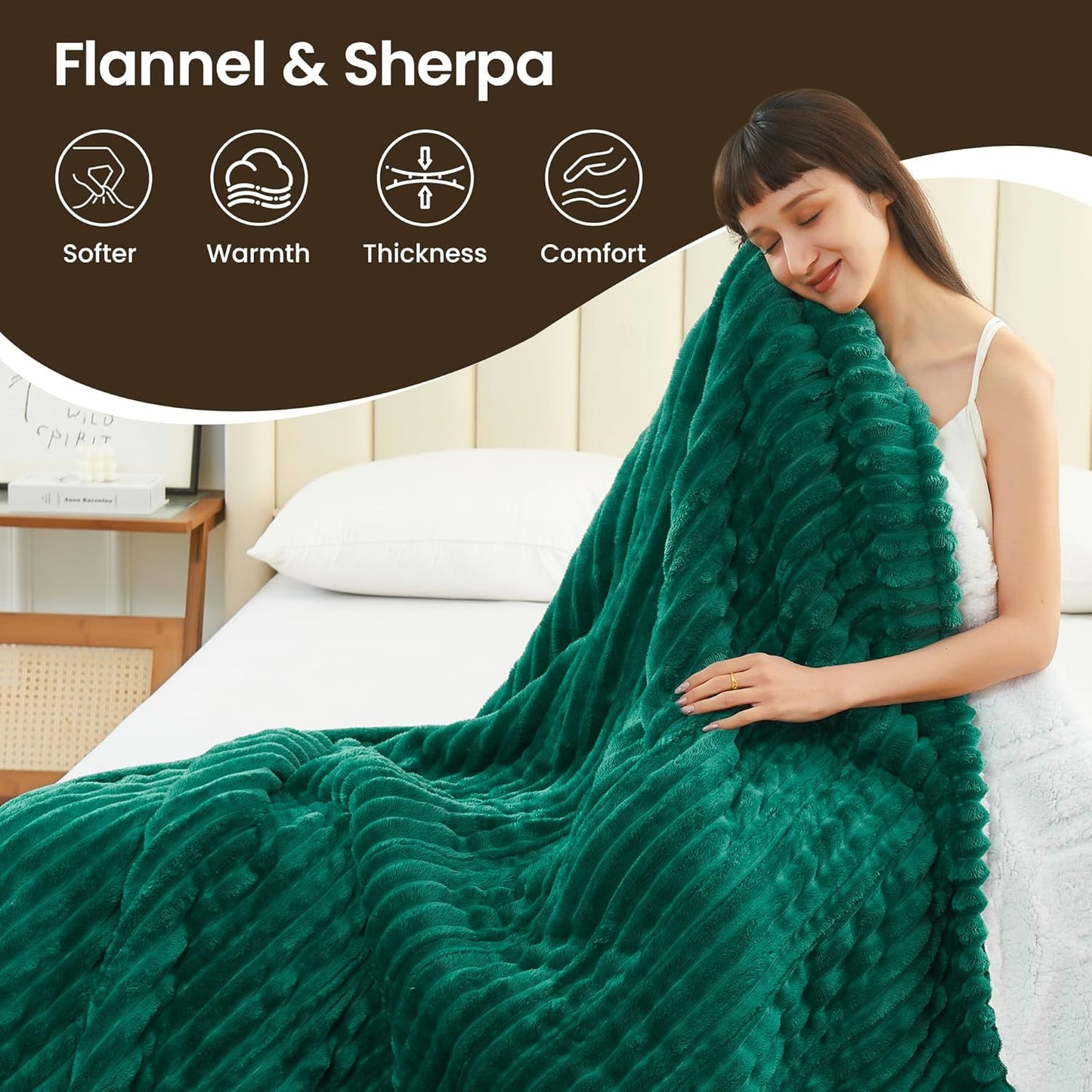Heated Blanket Electric Blanket 62"x84", Soft Flannel Sherpa Electric Throw with 5 Heating Level & 12 Times Setting, Heated Throw with Overheating Protection, Machine Washable (Green)