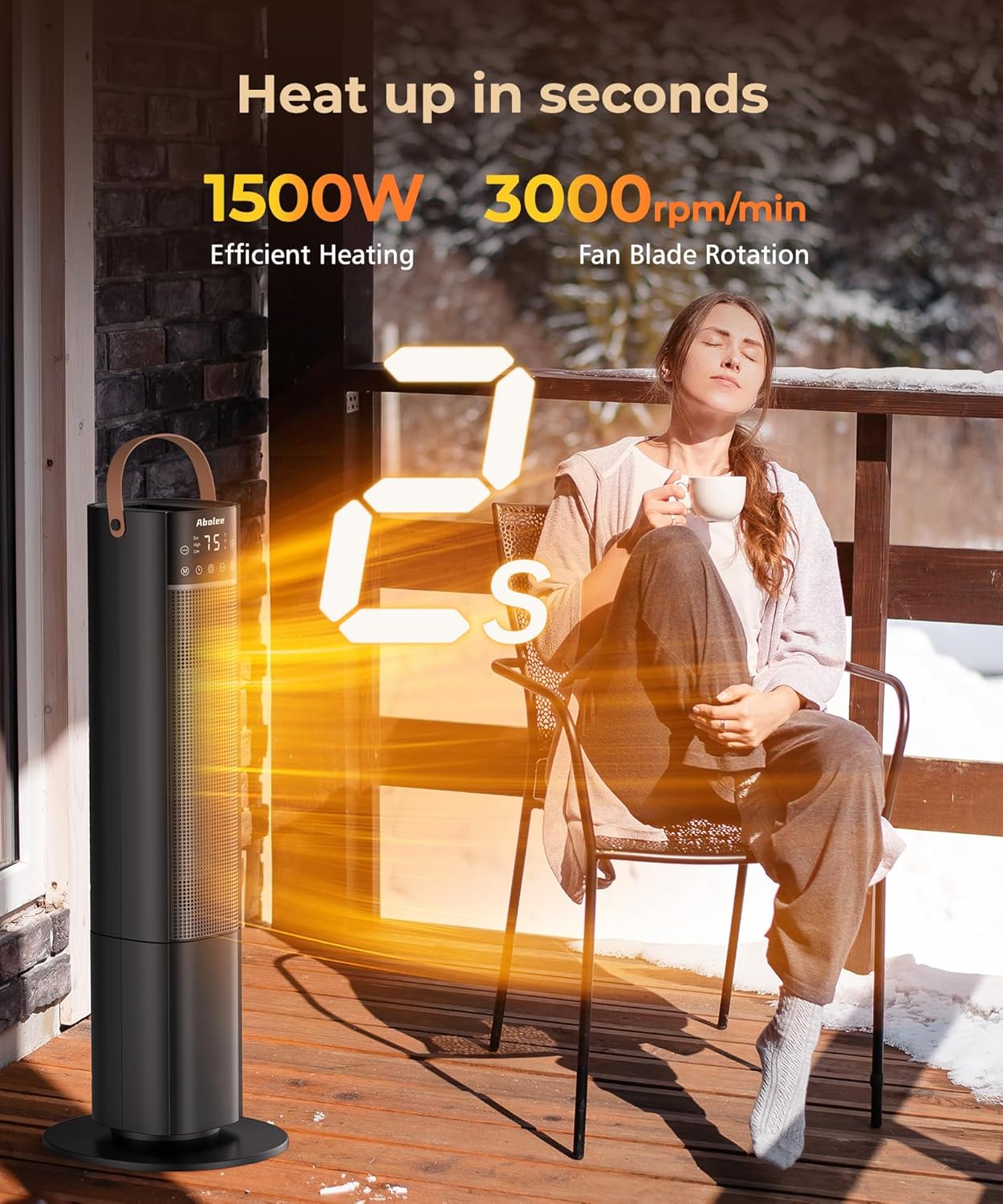 Space Heaters Indoor Use, 26" 12ft/s Electric Heater with Remote, 1500W Electric Heaters with 75°Oscillation, 1-12H Timer, PTC Electric Heater for Large Room, Bedroom Home Office1