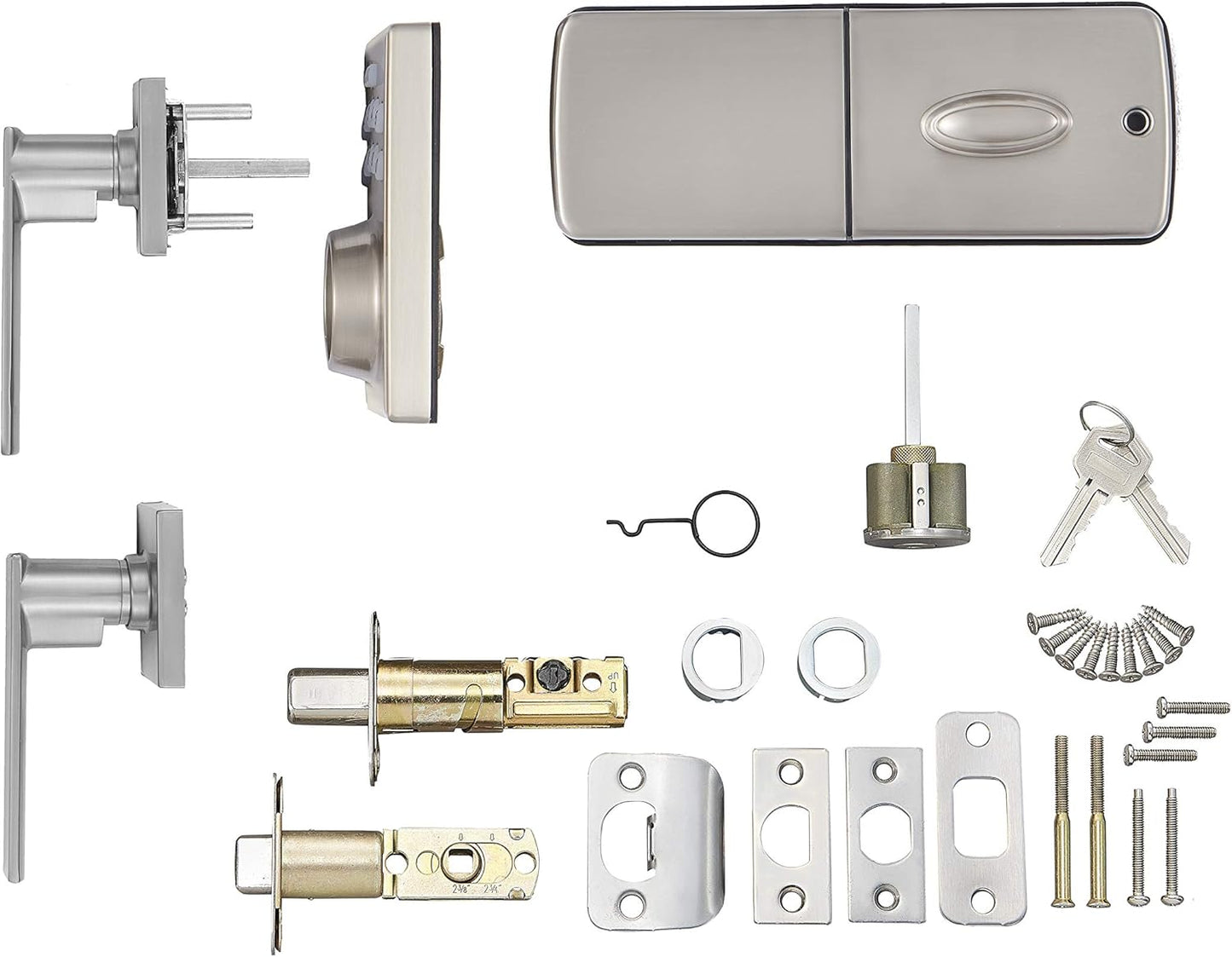 Amazon Basics Contemporary Electronic Keypad, Keyless Entry Door Lock Deadbolt with Handle Set, Key Pad Front Door with Knob, Contemporary Door Locks for Front Door, Door Handle, Satin Nickel, 1-Pack
