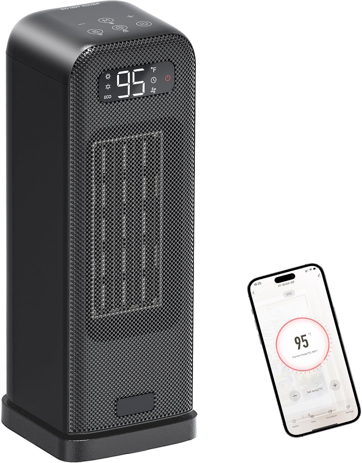 MORENTO Space Heaters for Indoor Use, Portable Electric Heater with Thermostat, Smart and Voice Control, 1500W PTC Ceramic Safety, 36dB Quiet Smart Heaters for Office Bedroom Home Black 1Pack