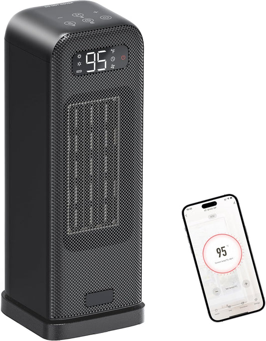 MORENTO Space Heaters for Indoor Use, Portable Electric Heater with Thermostat, Smart and Voice Control, 1500W PTC Ceramic Safety, 36dB Quiet Smart Heaters for Office Bedroom Home Black 1Pack