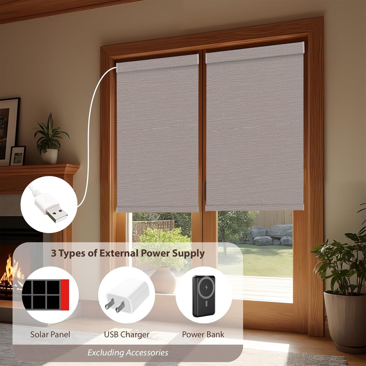 Motorized Roller Blinds with Remote, 100% Blackout Automatic Roller Shades for Bedroom, Bathroom, and Living Room, Customized Size, Woven Tapestry Brown