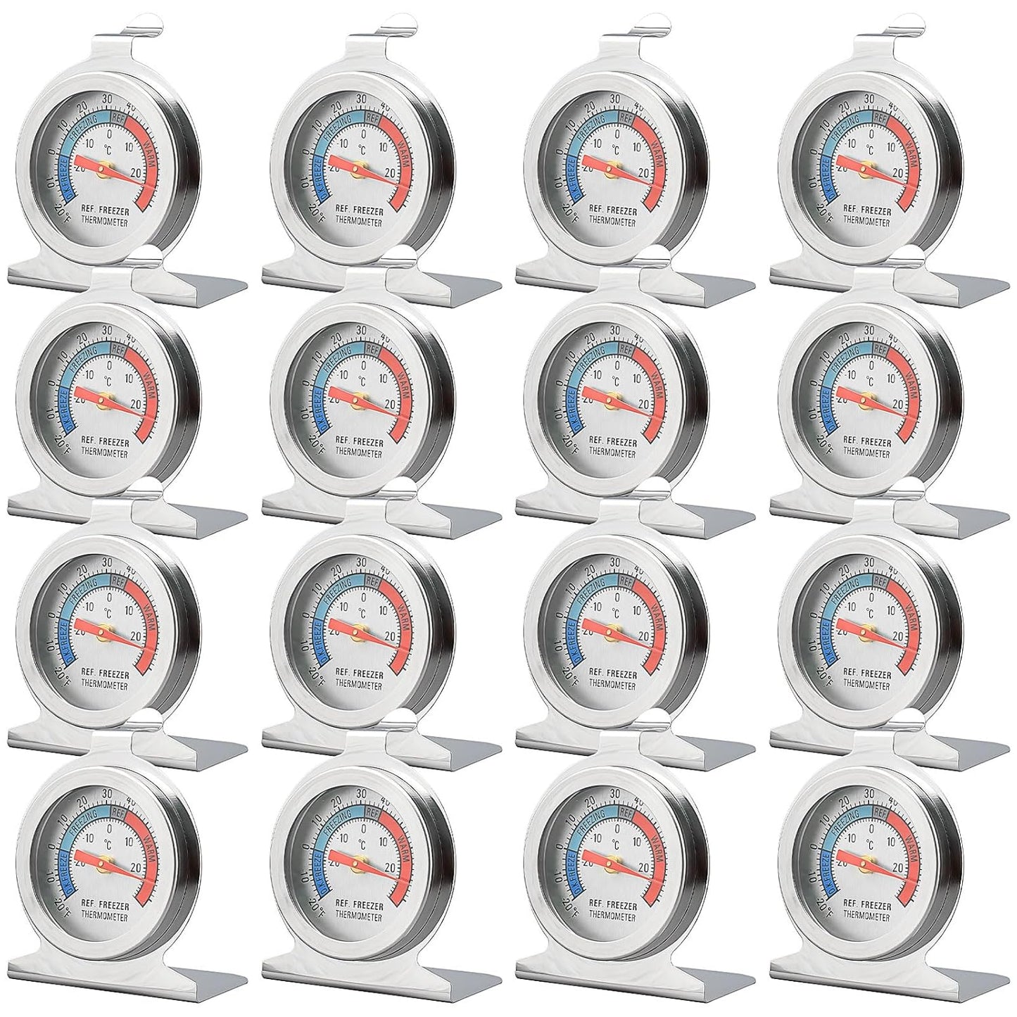 16 Pack Refrigerator Thermometer Large Dial Freezer Thermometer Classic Series Fridge Alarm Thermometer Internal Temperature Gauge for Fridge Freezer Cooler