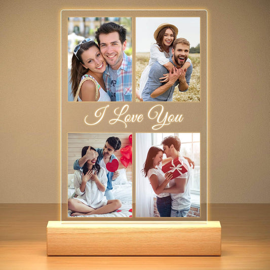 Custom Picture Frame with Photo, Customized Picture Frames with Night Light, Custom Photo Frame, Personalized Valentines Day Gifts for Her Him Women Men