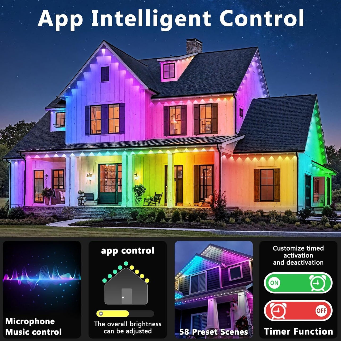 LETIANPAI 40FT Permanent Outdoor Lights,RGB Eaves Light with App Control Remote,DIY Scene Modes IP67 Waterproof Under Eave Lighting,Outdoor Lights for Decor,Garden Decor,House,Party,Holiday