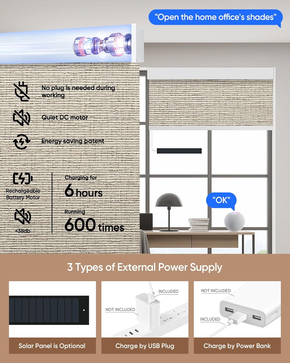 Kincmo Motorized Blinds with Remote,100% Blackout Motorized Roller Shades Work with Apple Homekit,Alexa,Google, Custom Electric Blinds with App,Voice Control (Classic Sandy)