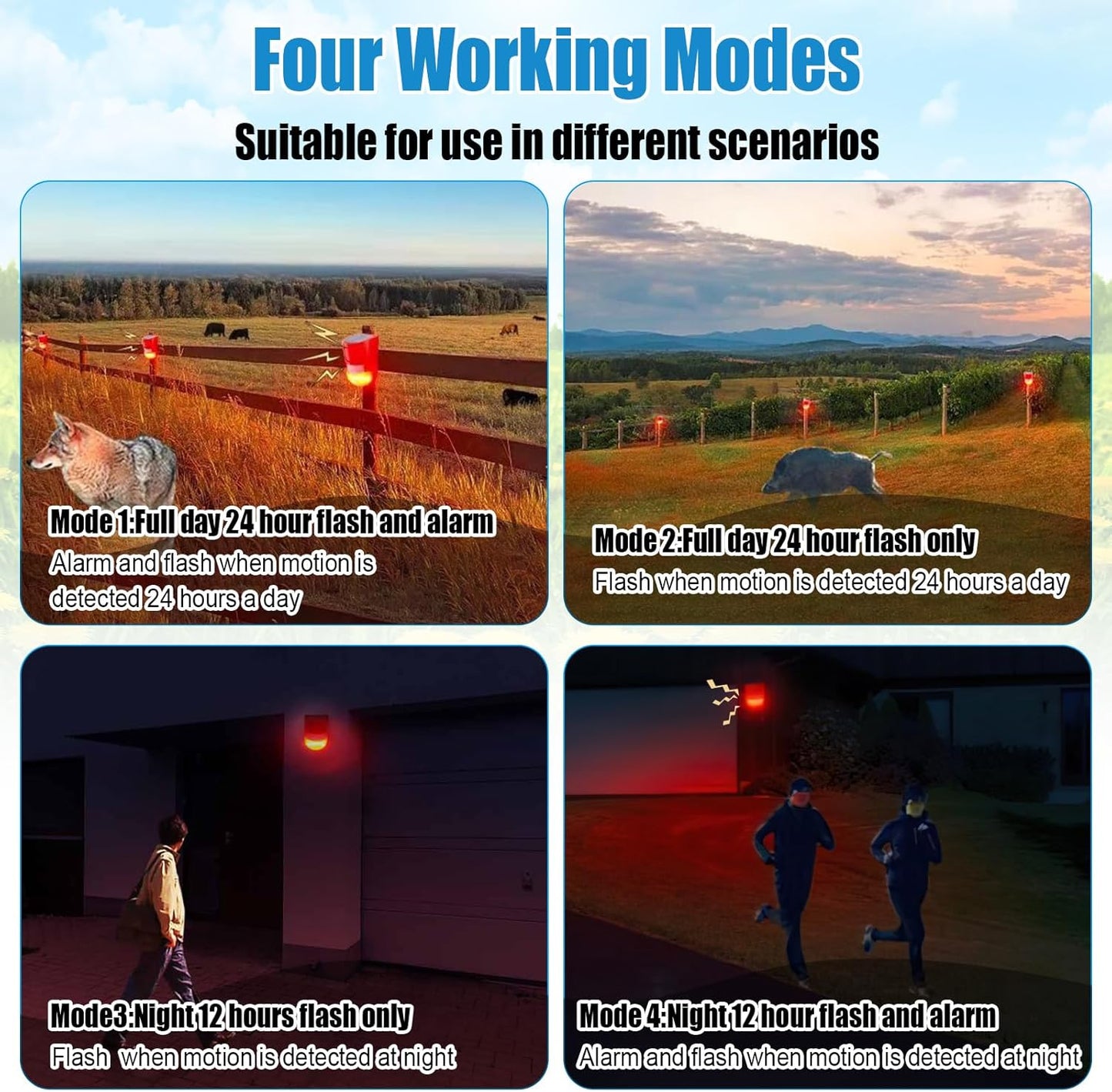 Qualirey 16 Pack Solar Sound and Light Alarm Motion Sensor 129db Outdoor Security Siren Waterproof Motion Activated Detector Alarm 6 LEDs Flash Warning Strobe System for Home, Farm (Red)