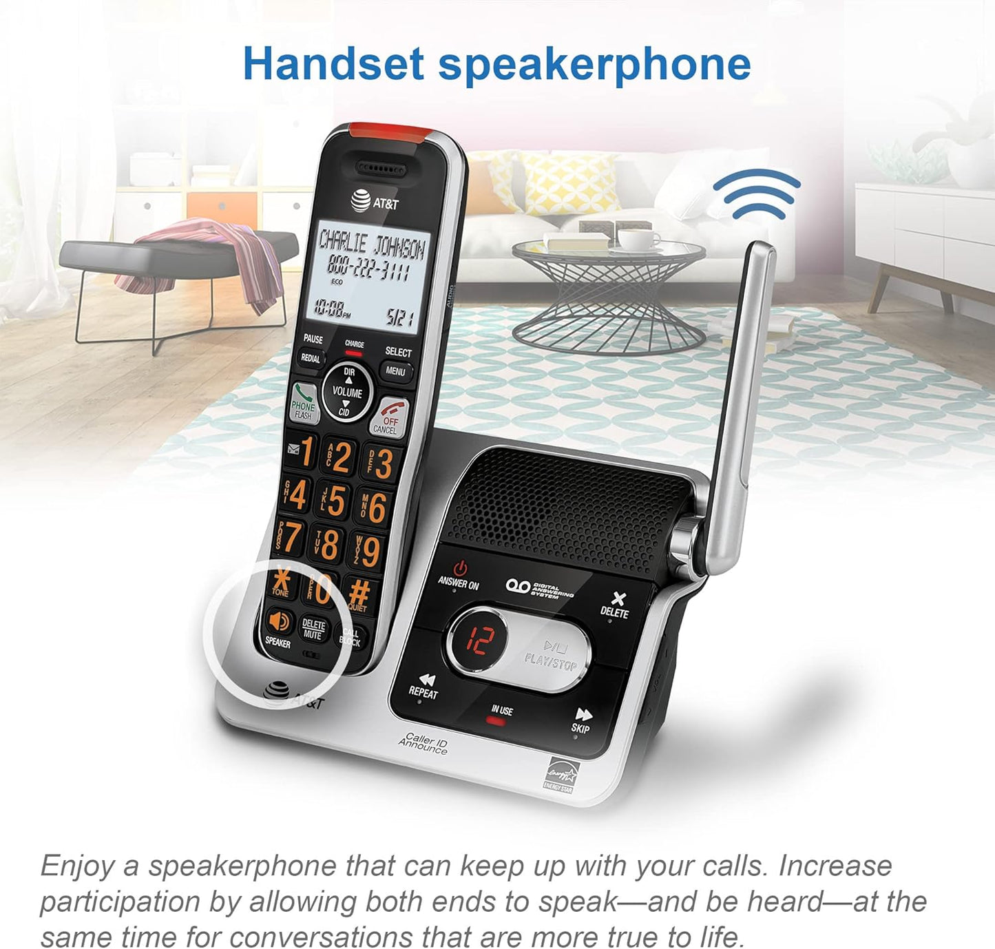AT&T BL102-5 DECT 6.0 5-Handset Cordless Phone for Home with Answering Machine, Call Blocking, Caller ID Announcer, Audio Assist, Intercom, and Unsurpassed Range, Silver/Black