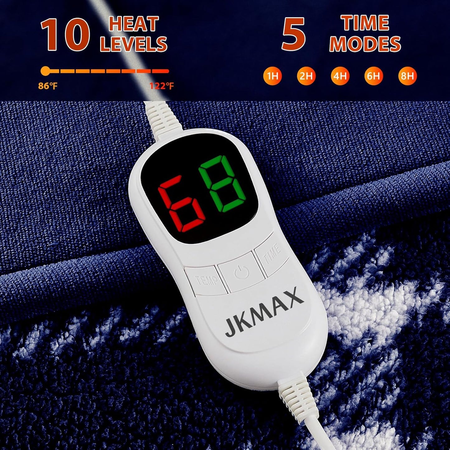 Heated Electric Blanket Queen Size - 84"x90" Flannel Heating Blanket with 10 Heating Levels & 5 Time Settings Over-Heat Protection, Winter Warmer for Adults with ETL Certification（Navy Blue）