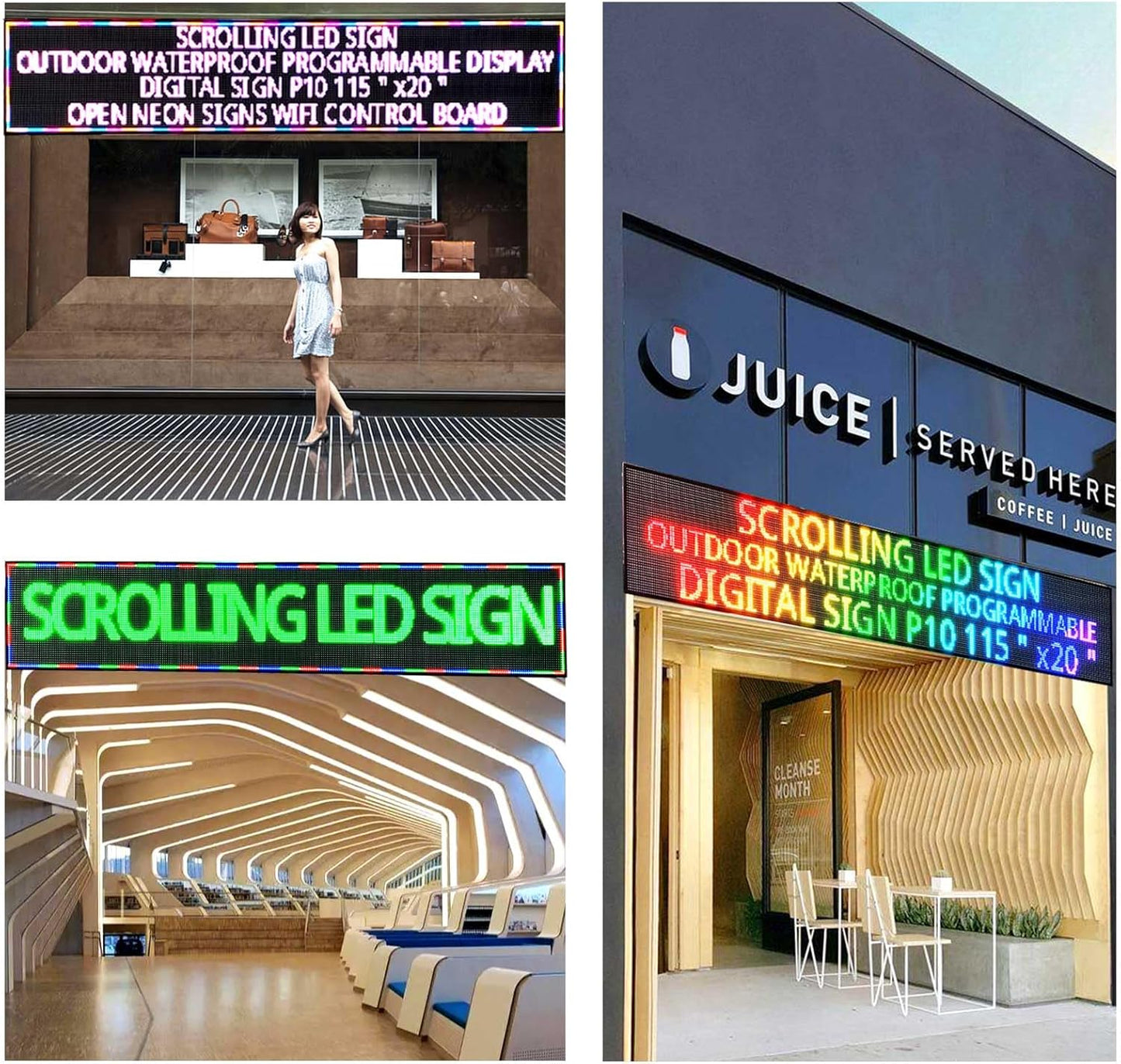 HS P10 115'’x20’’ Programmable Led Sign, Outdoor Digital Scrolling Signs, Open Neon Signs, Electronic Message Display Screen Banner Board, Full Color High Brightness WIFI Control Customized text for Business Store Advertising Restaurant Window