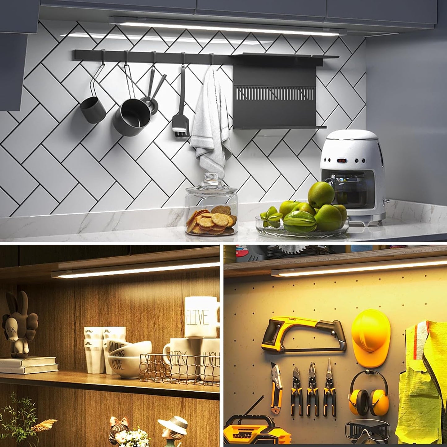 MYPLUS 16" Hand Wave Activated Under Counter Lighting, 2 Pcs LED Cabient Lights Motion Sensor with 5 Color Warm/Daylight/Cold White, Bright 450 Lumens LED Lights for Kitchen