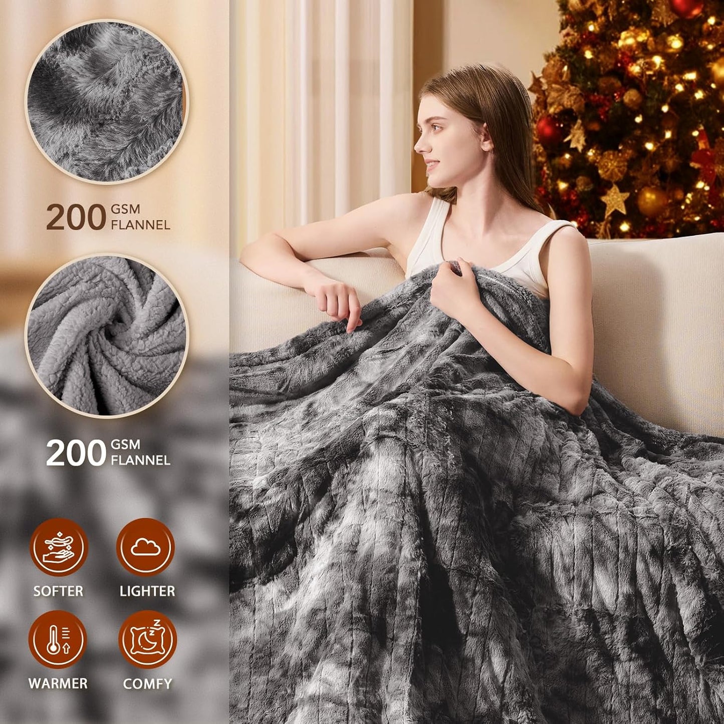 Homemate Electric Heated Blanket Full Size - 72"x84" Heating Blanket Full Size 1/2/4/6/8 Hours Auto-Off 10 Heat Level Over-Heat Protection Luxury Faux Fur Sherpa ETL Certification