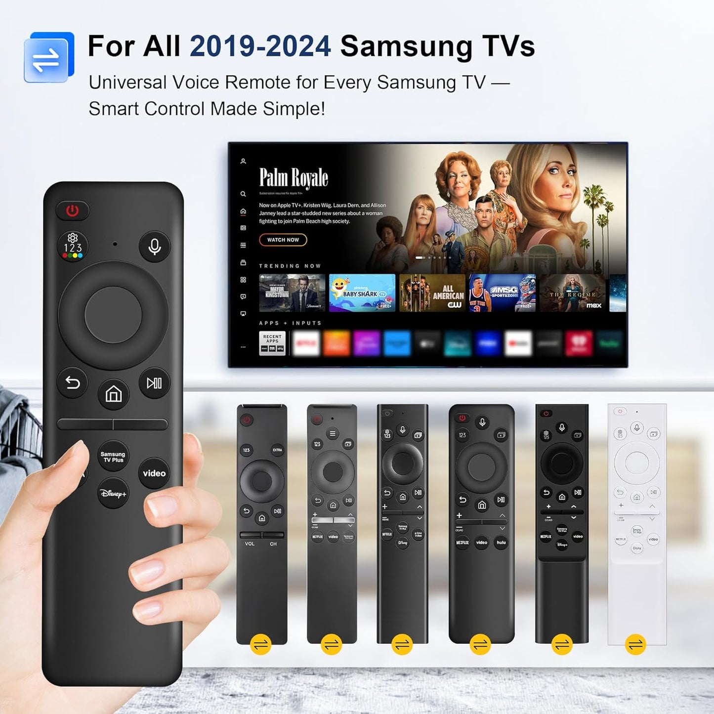 Rechargeable Voice Remote for Samsung Smart TVs, Replacement for 2021–2025 Samsung TV Remote Control with Solar Charging and Voice Search, Compatible with BN59-01432A