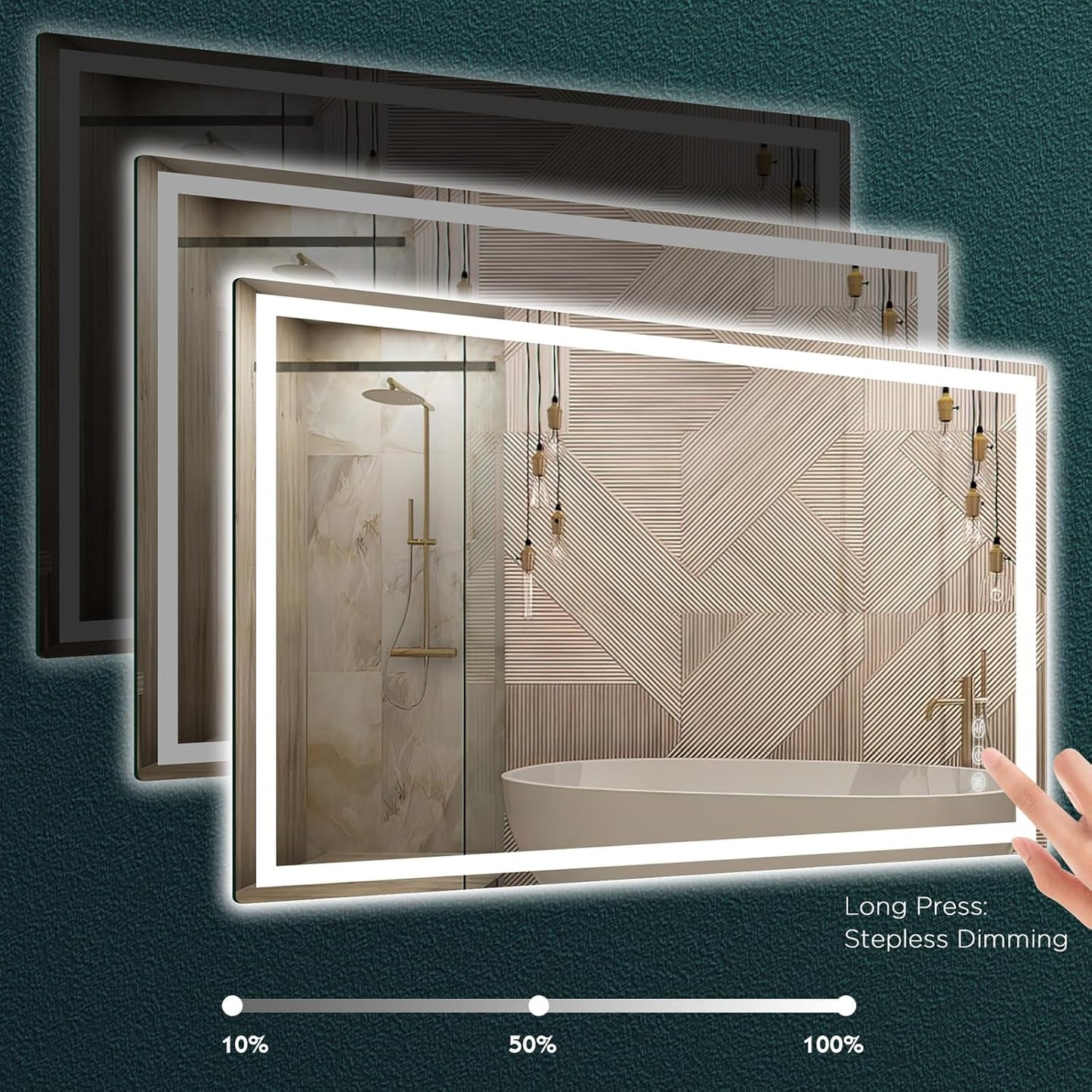 LED Mirror for Bathroom 36"x 72" with Frontlit and Backlit, Anti-Fog Mirror with Lights, Stepless 3 Colors Temperature & Dimmable Bathroom Mirror