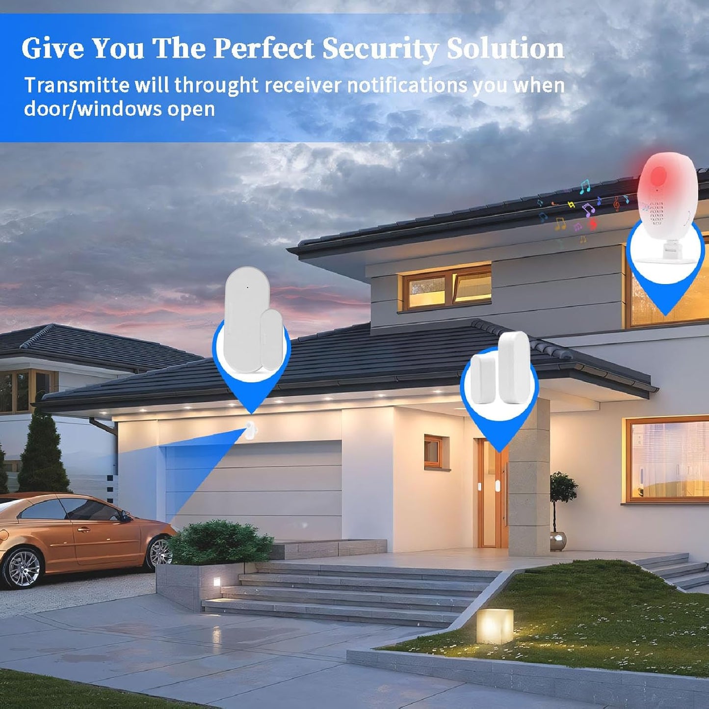 FTVOGUE Wireless Door Sensor Alarm 98.4FT Range 80dB Loud Magnetic Window Open Alert for Home