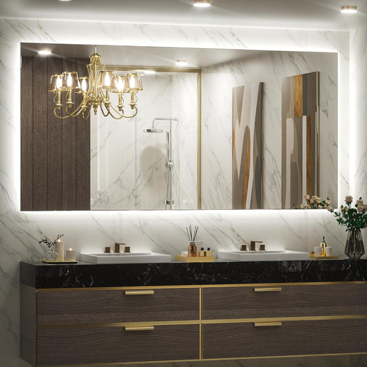 Keonjinn LED Backlit Mirror 72” x 35.9” Oversized Lighted Bathroom Mirror with UL Listed LED Driver, Large Stepless Dimmable Wall Mirror, Tempered Glass, CRI90+ Anti Fog Vanity Mirror with Backlights