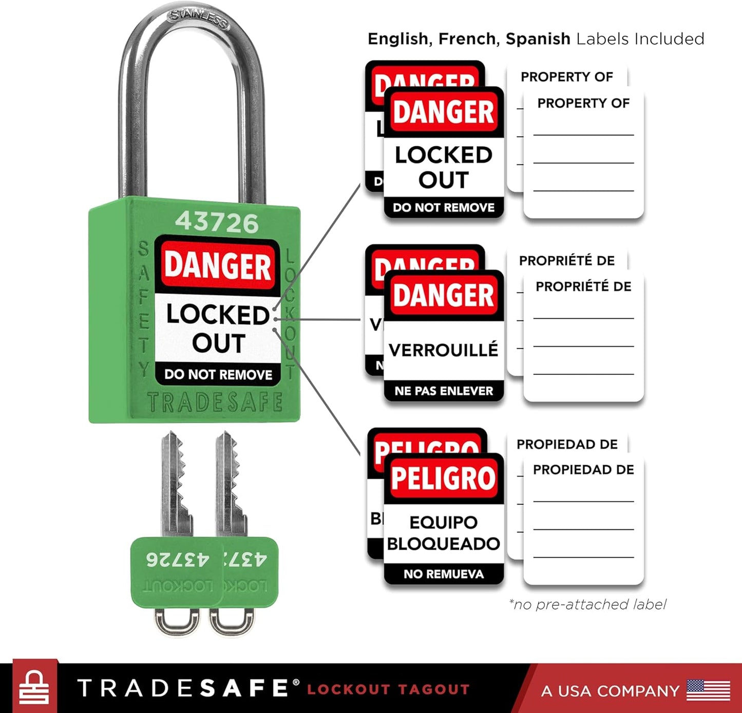 TRADESAFE Lockout Tagout Locks Set - 10 Green Keyed Alike Padlocks, 2 Keys Per Lock, OSHA Compliant Loto Locks for Lock Out Tag Out Stations, Premium Grade