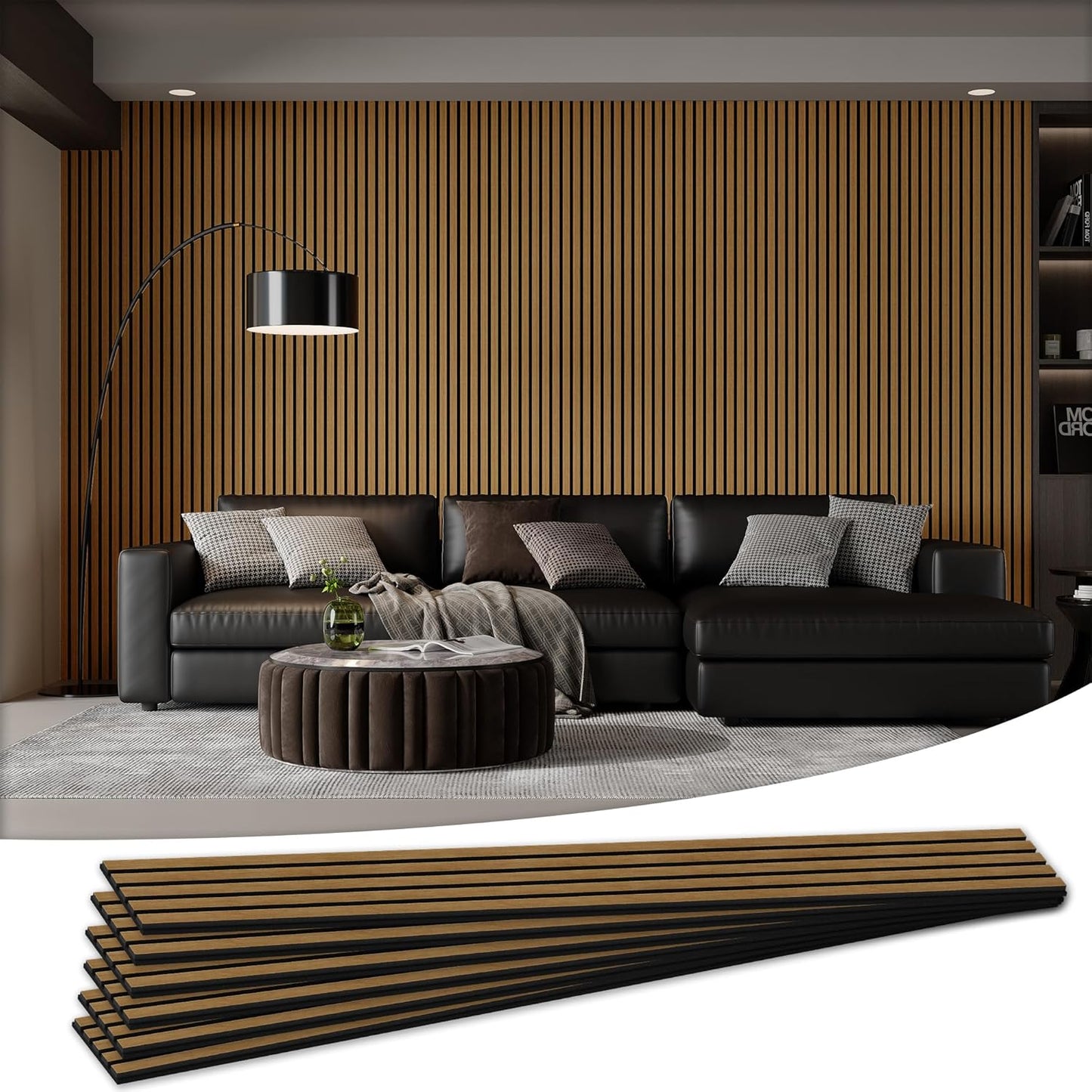 Wood Salt Acoustic Wall Panels, 6 Piece 94" x 7.9" x 0.8" Soundproof Wooden Wall Panels, 3D Fluted Sound Absorbing Panel, Natural Oak