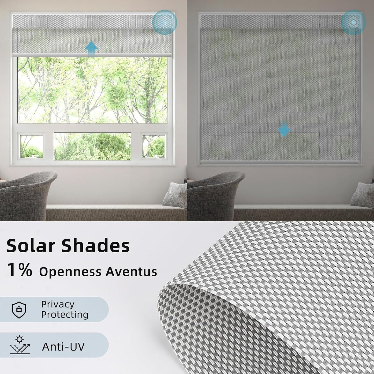 SmartWings Motorized Smart Roller Shades in Light Filtering, Electric Blinds with Remote for Windows Compatible with Alexa/Google Home/Homekit, Customized, 1% Openness Aventus Light Grey