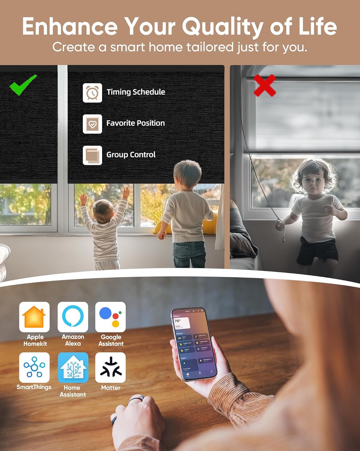 Kincmo Motorized Blinds with Remote,100% Blackout Motorized Roller Shades Work with Apple Homekit,Alexa,Google, Custom Electric Blinds with App,Voice Control (Aqua Waves Black)