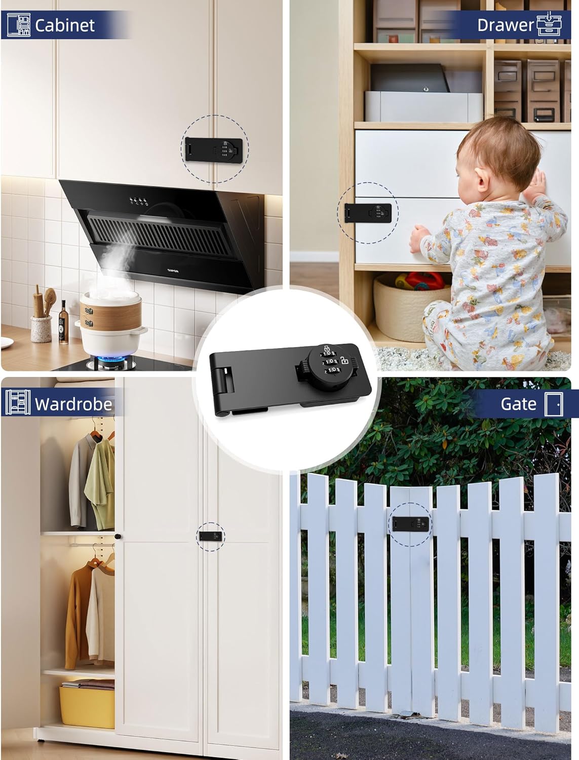 Keyless Cabinet Combination Lock, 3-Digit Password Twist Knob Hasp Latch for Doors, Cabinets, Drawers, Barn Door, Bathroom, Outdoor, Closet, Fence, Durable Zinc Alloy, (Black, 1 Pack)