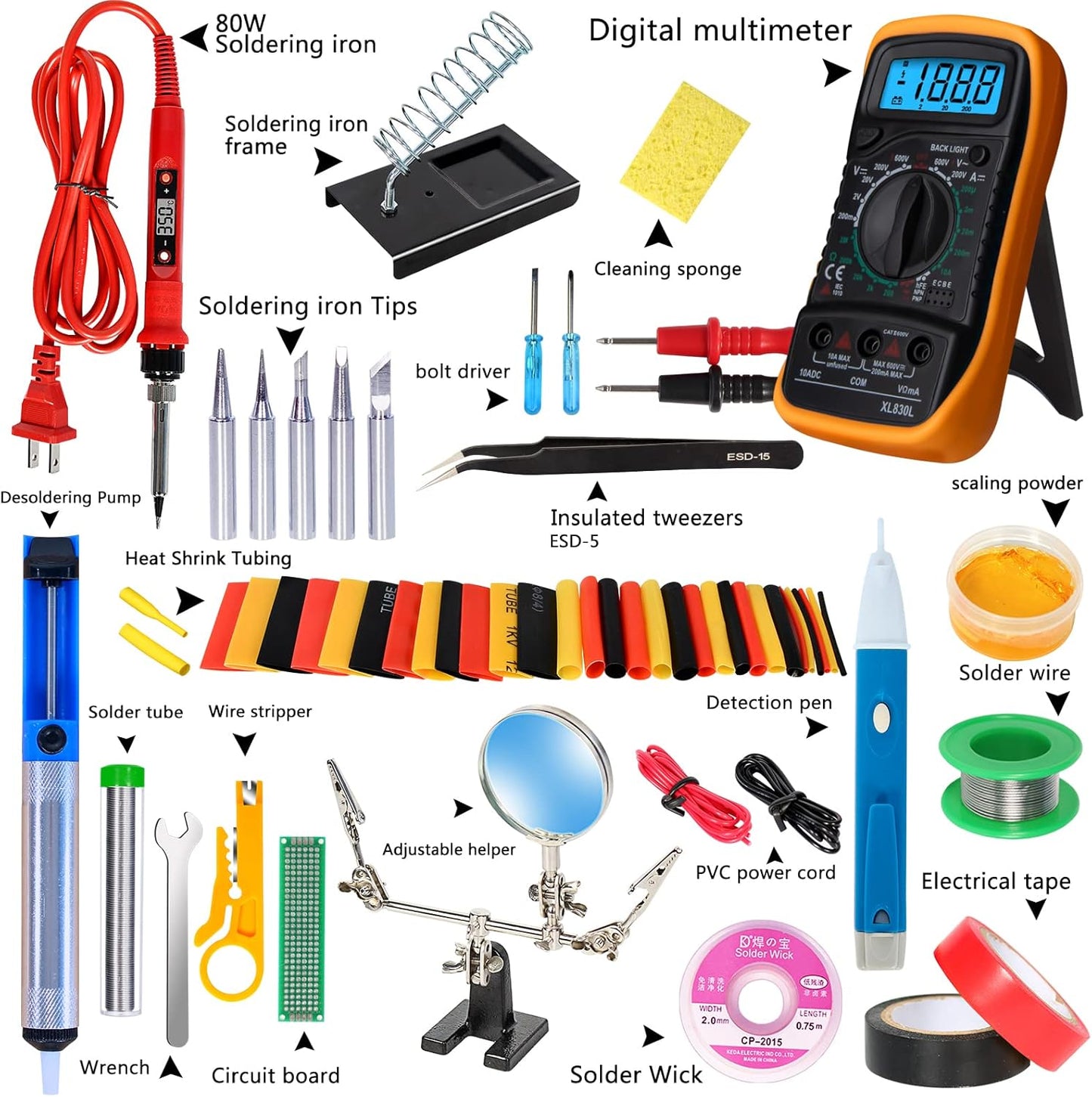 Soldering Iron Kit,80W LCD Digital Soldering Gun with Adjustable Temperature Controlled and Fast Heating Ceramic Thermostatic Design