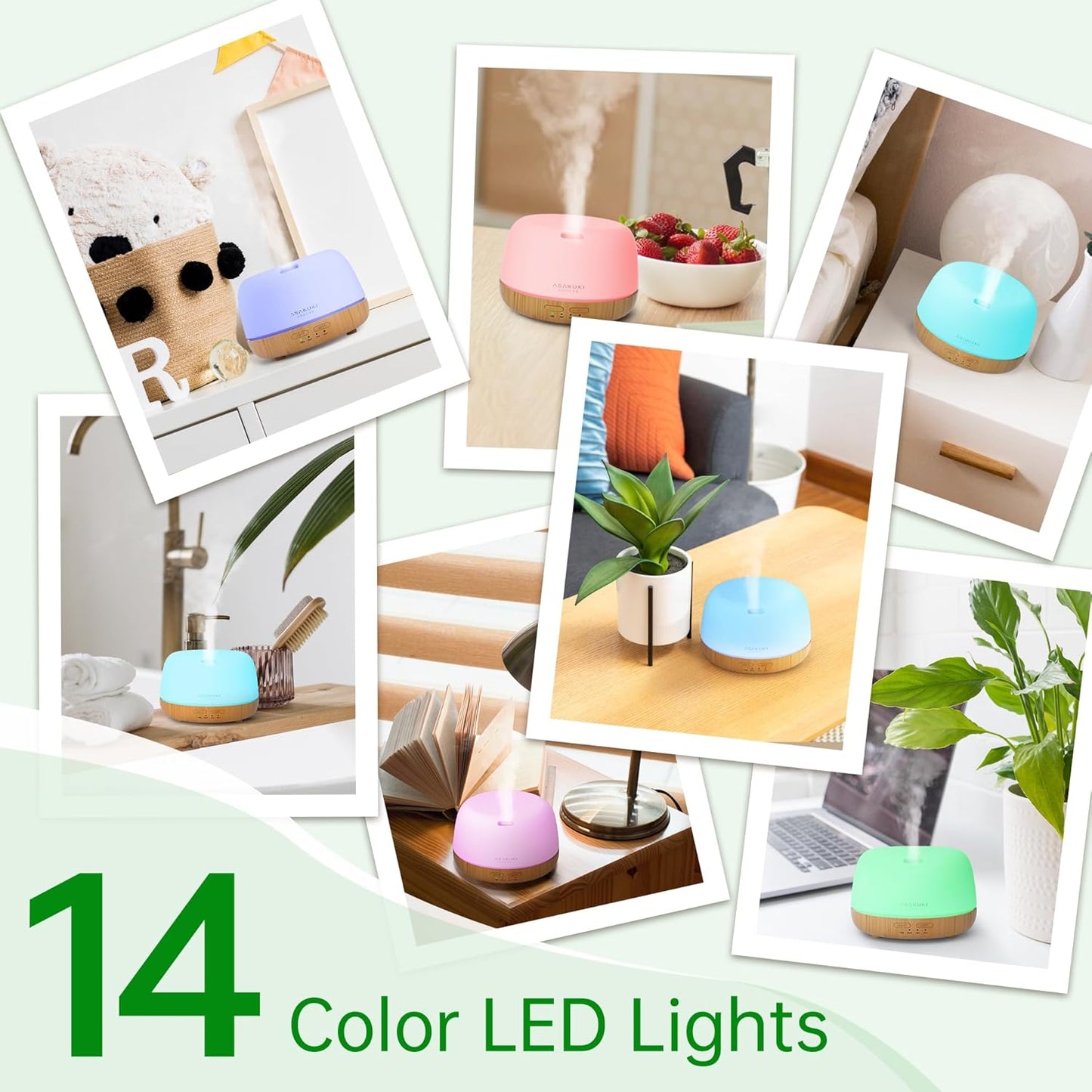 ASAKUKI Essential Oil Diffuser, 300ml Ultrasonic Aromatherapy Oil Humidifier with 7 Colors Lights 2 Mist Mode for Home