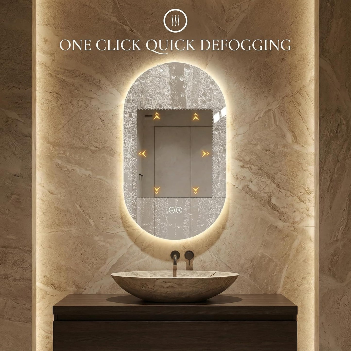 LAIYA 24V Full-Power Oval LED Bathroom Vanity Mirror,36X22inch Frameless Backlit Mirror with Light, Smart Anti-Fog Waterproof Mirror with Memory Function Dimmable Lighted Mirror