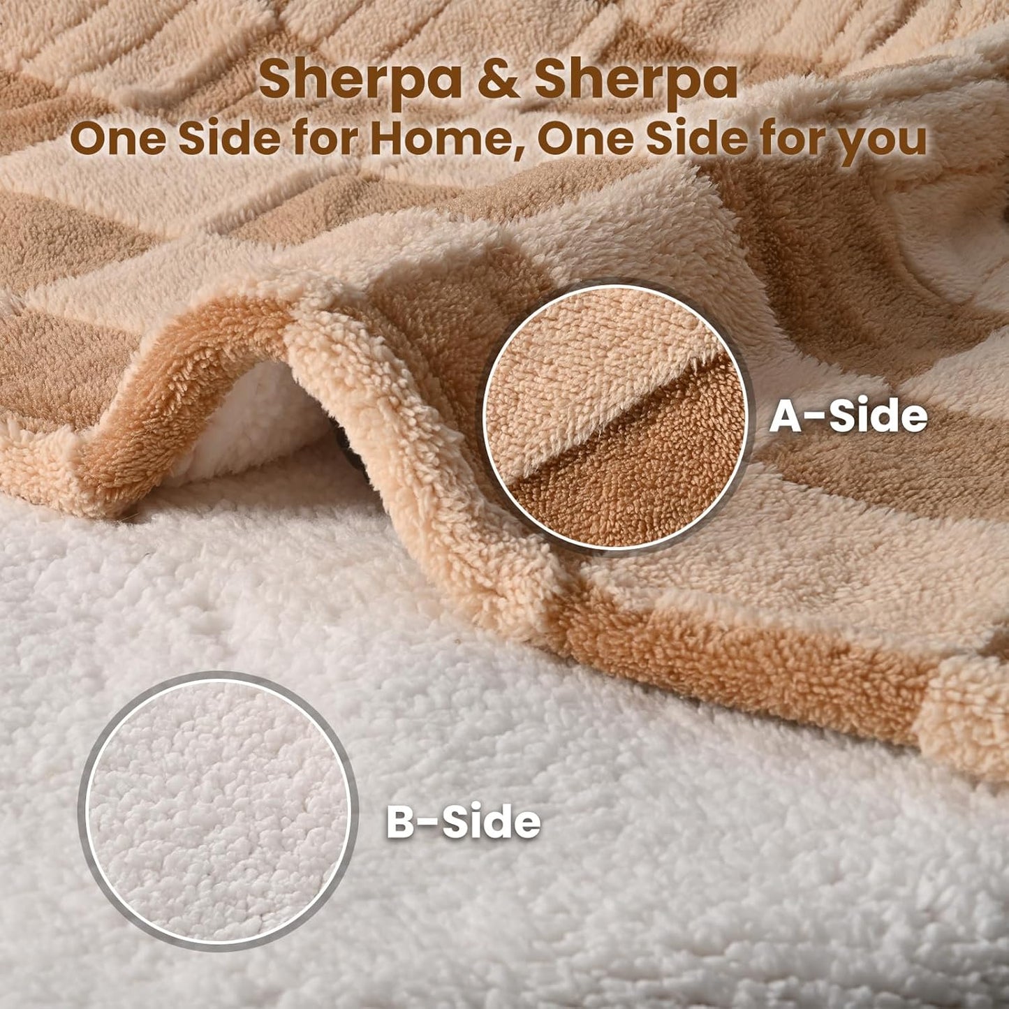 Bearhug Electric Blanket Full Size 77" x 84", Reversible Brown Plaid Sherpa Heated Blanket, 10 Heating Levels & 1-12H Auto Off, ETL Certified, Machine Washable, Gift Box