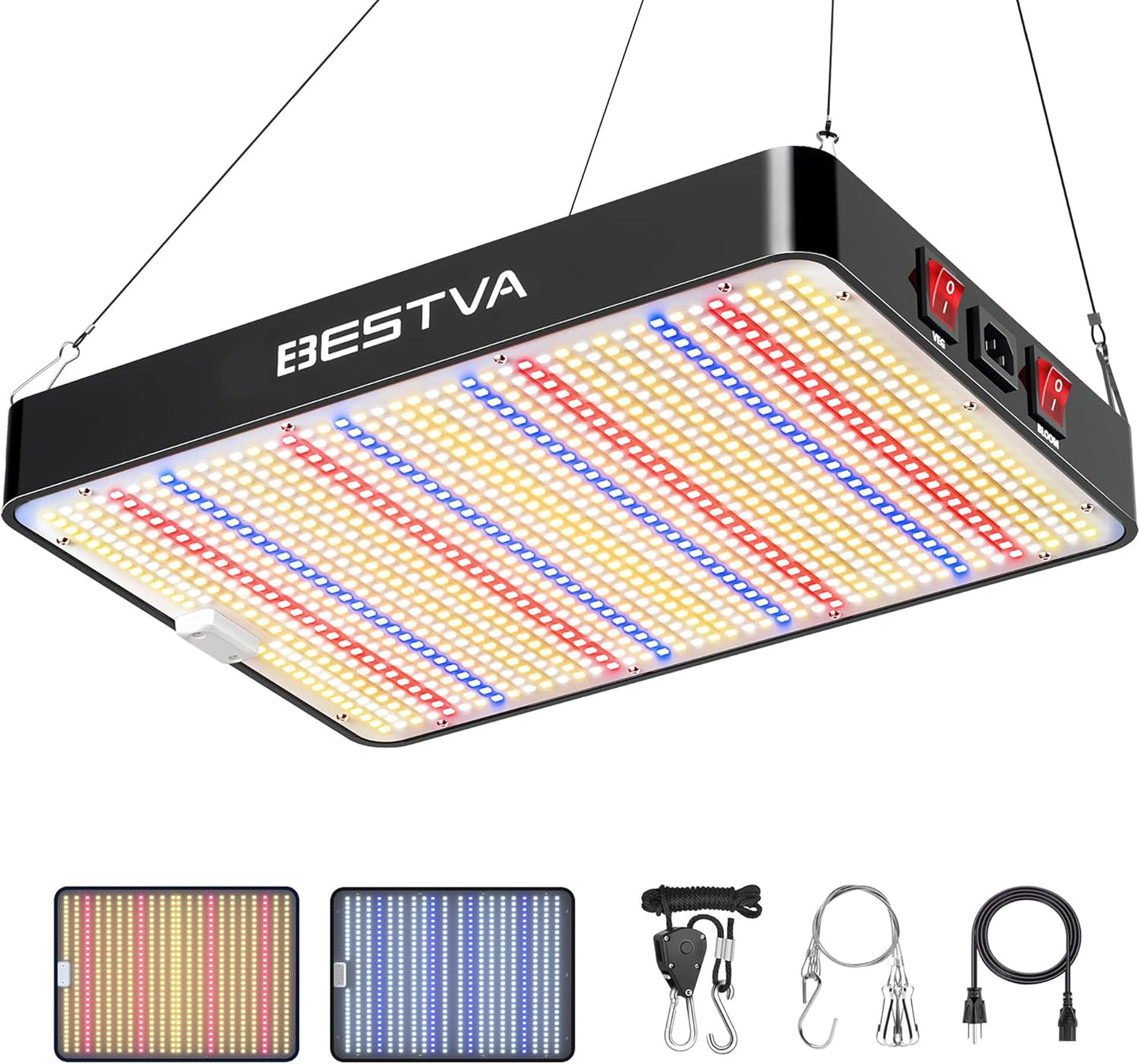 BESTVA DC2000 LED Grow Light, Full Spectrum Grow Lights for Indoor Plants with Veg & Bloom Switches, Quiet Cooling Fan, for Seedling Veg Bloom All Growth Stages