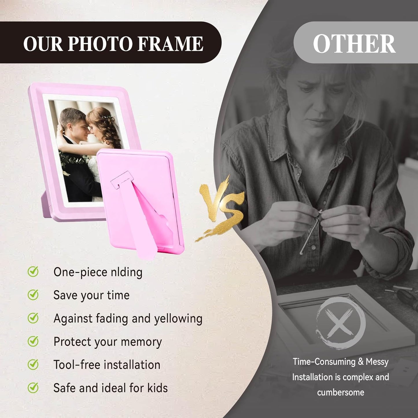 Pink 5x7 Picture Frame with Acrylic Front 6 Pack, ABS Frame for 5x7 or 4x10 Photos, Shatterproof UV-Resistant Tabletop Photo Frame, Vertical/Horizontal Display for Home Décor