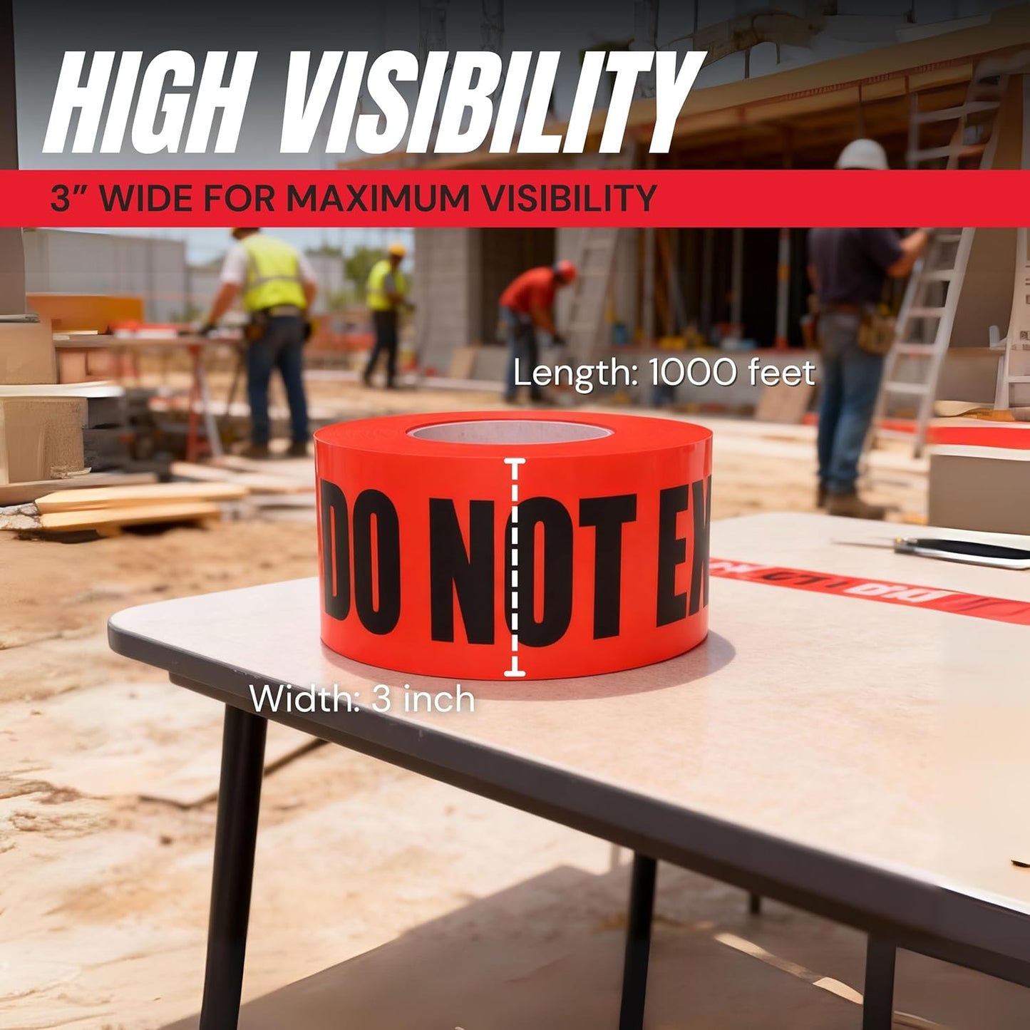 Danger Do Not Enter Tape 3 Pack 3 inch X 1000 feet • Sharp Red with a Bold Black Print for High Visibility • Tear Resistant Design
