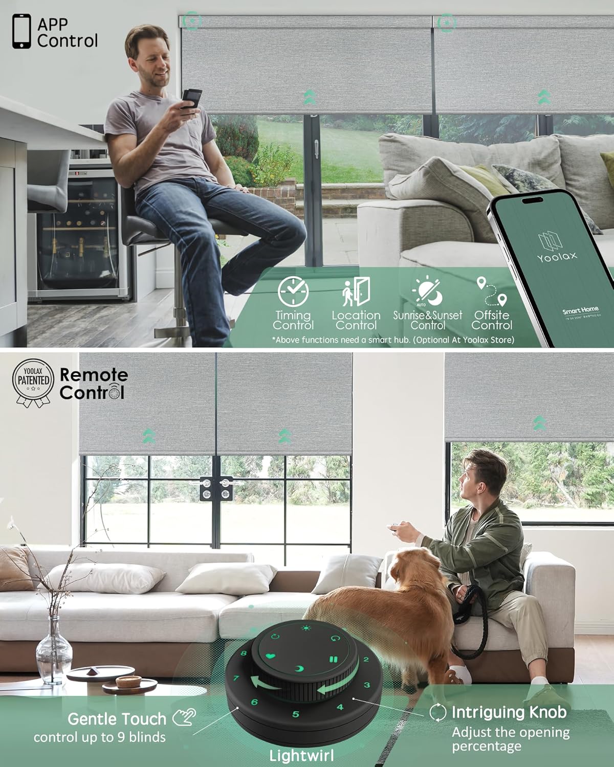 Yoolax Motorized Blinds with Remote, Smart Blinds for Windows Blackout Automatic Shades Compatible with Alexa Remote Control Roller Window Shades with Valance, Custom Size (V-Shimmer Light Jade)