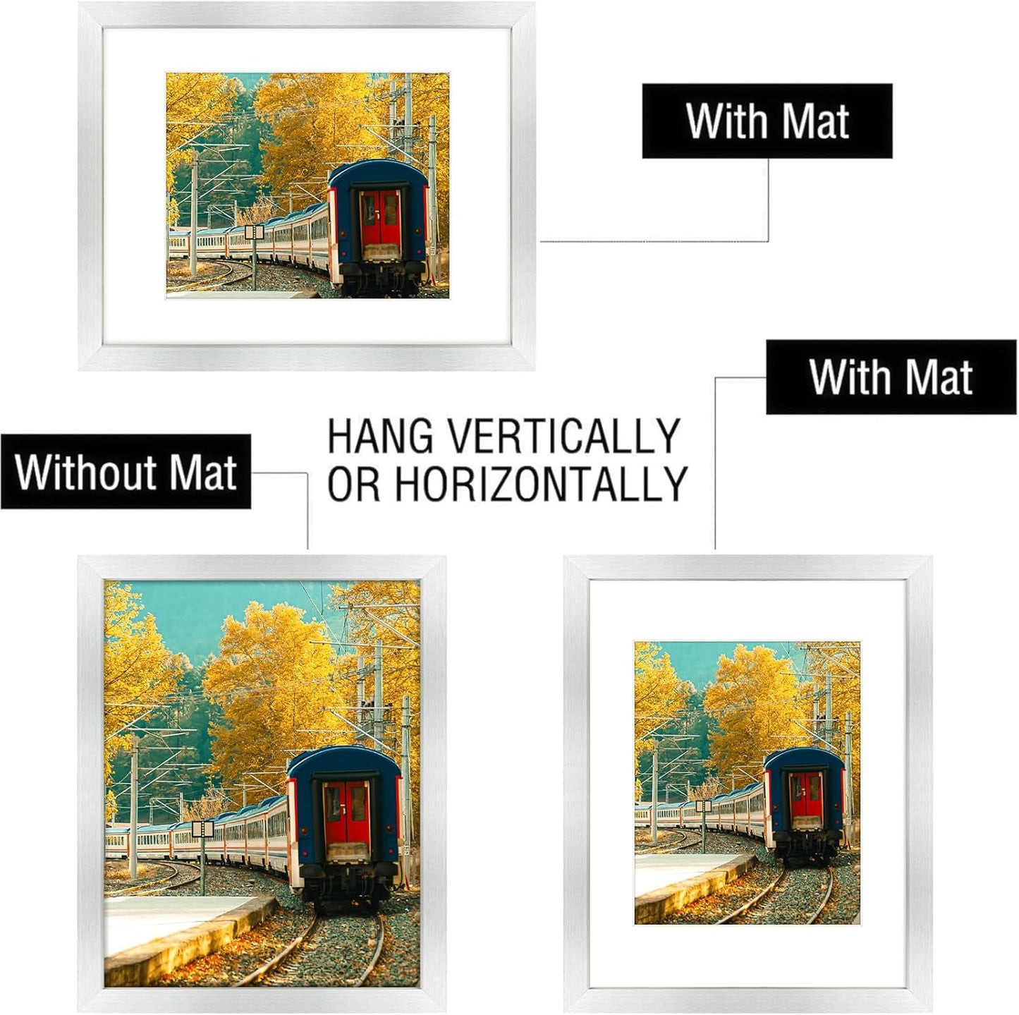 Golden State Art, 11x14 Picture Frame with Mat for 8x10 - High Definition Glass Wall Mounting Horizontal Vertical Display (Silver, 2 Pack)