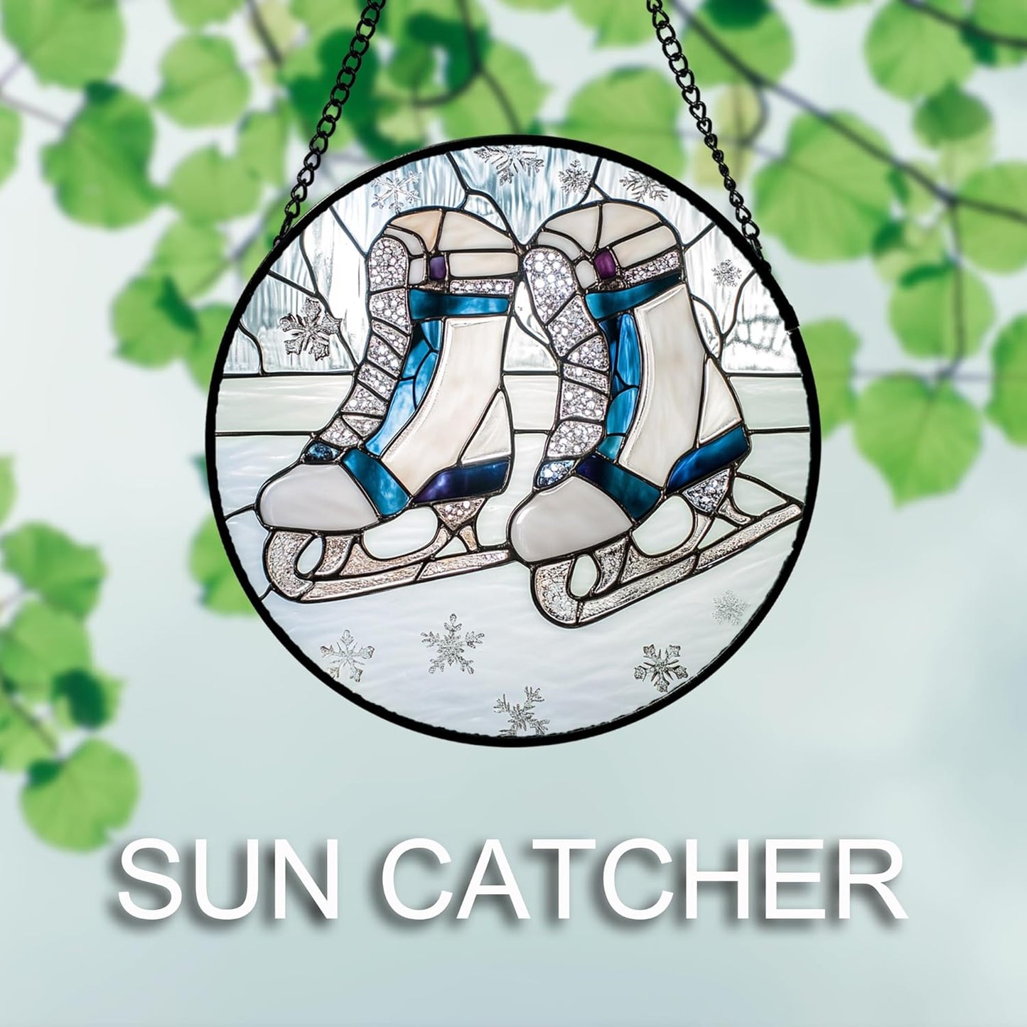 Stained Glass Window Hanging 4 Pcs Set White Winter Christmas Snow Scene Large 15" - Suncatcher Door Garden Sun Catcher Decor Birthday for Mom Woman Nana Men Friend Wife