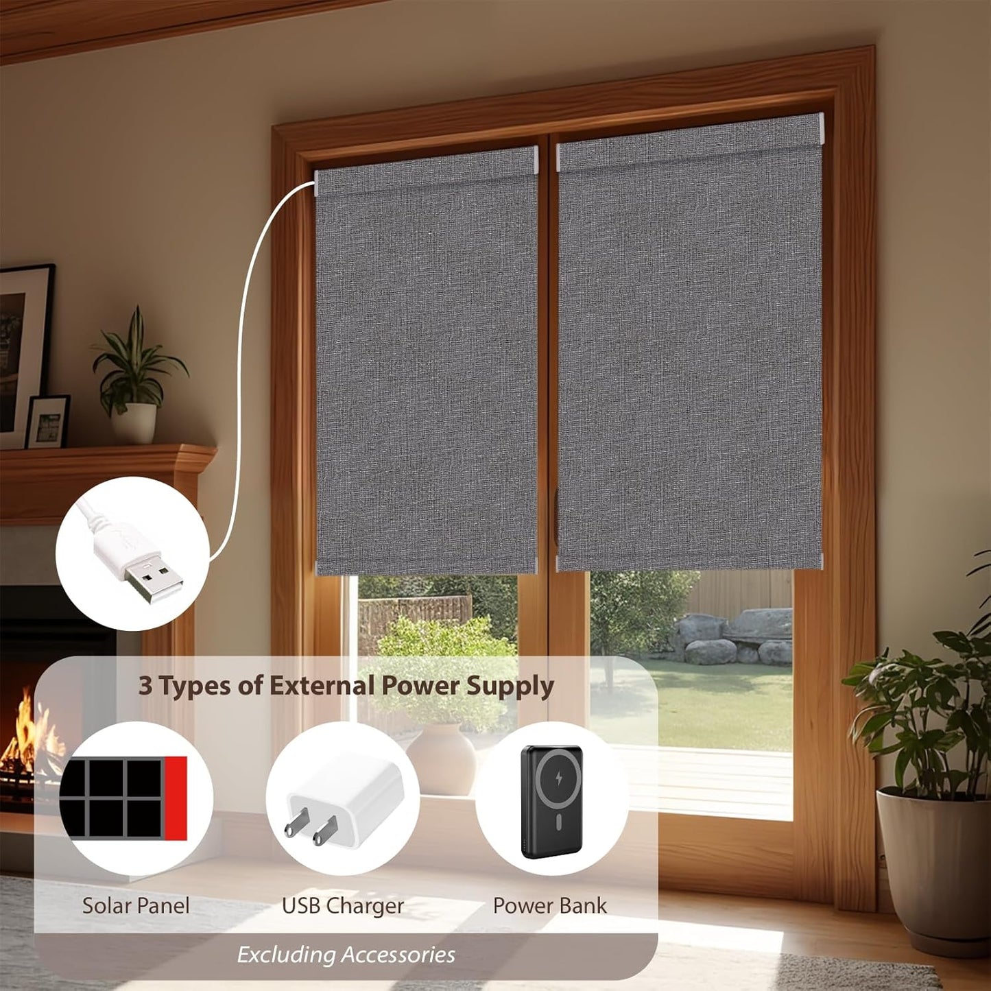 Motorized Roller Blinds with Remote, 100% Blackout Automatic Roller Shades for Bedroom, Bathroom, and Living Room, Customized Size, Carbon Gray