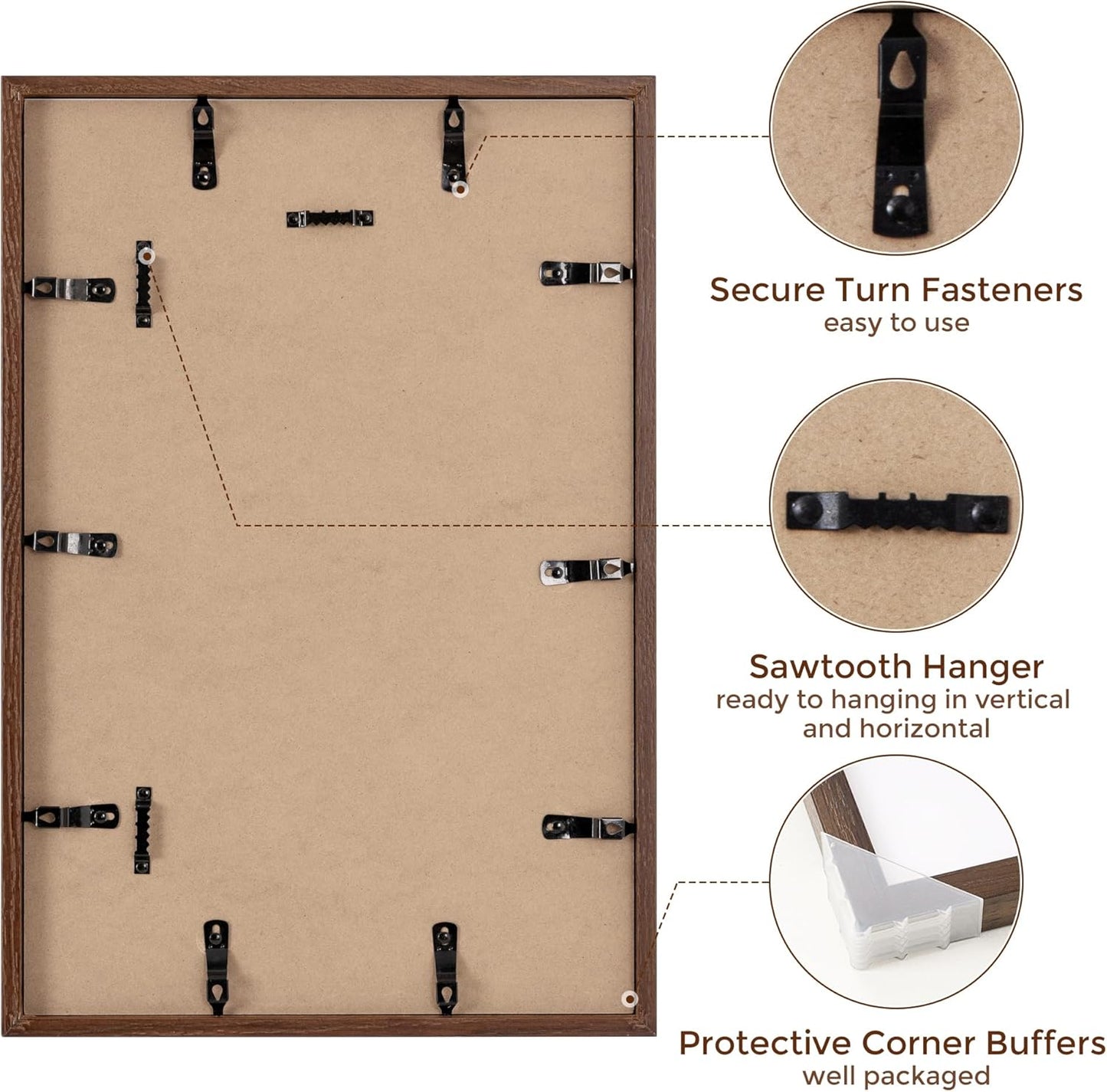 Fun Memories Solid Oak Wood Picture Frame 12"x18" for Wall - Tempered Real Glass, Matted to 8.5x11, Poster Frame (Walnut Color, 1 Pack)