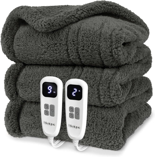 Heated Blanket Electric Blanket King - Fast Heating Blanket Throw Dual Control Double Sided Sherpa with 10 Heating Levels & 2-10 Hours Auto Off, Mashine Washable, 90 x 100 Inches, Grey