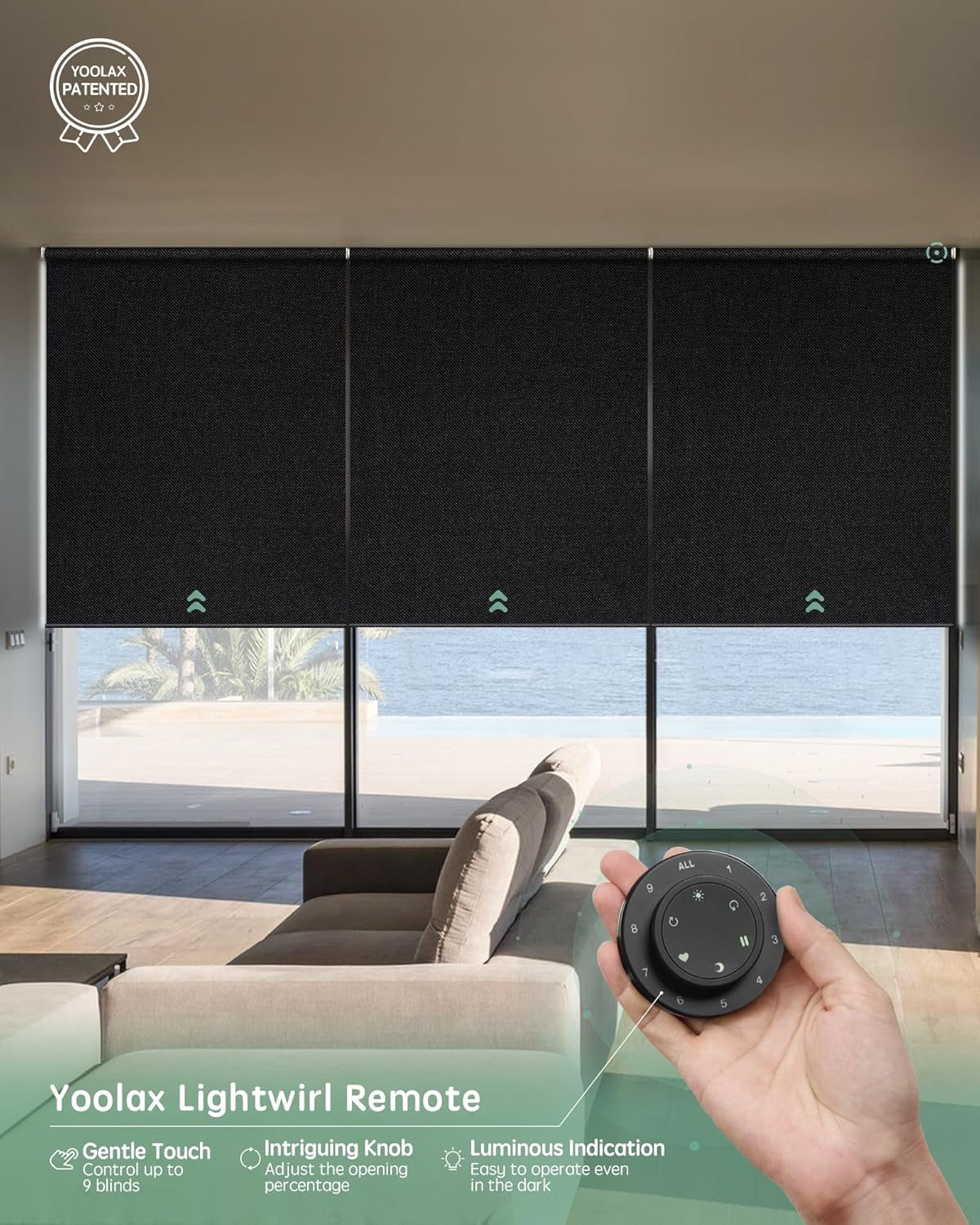Yoolax Smart Coupled Roller Shades Compatible with Alexa Google, Motorized Blinds with Remote Blackout Coupled Roller Shades for X-Large Windows, Custom Size (XL Coupled-Black)