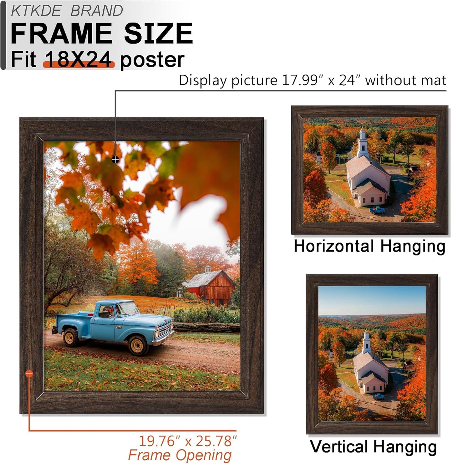 KTKDE Studio Gallery 18x24 Select Poster Frame Set of 5, Walnut Wooden frames Display Poster, Posters & Art Prints for Artwork Wall Vertical or Horizontal Display best gift