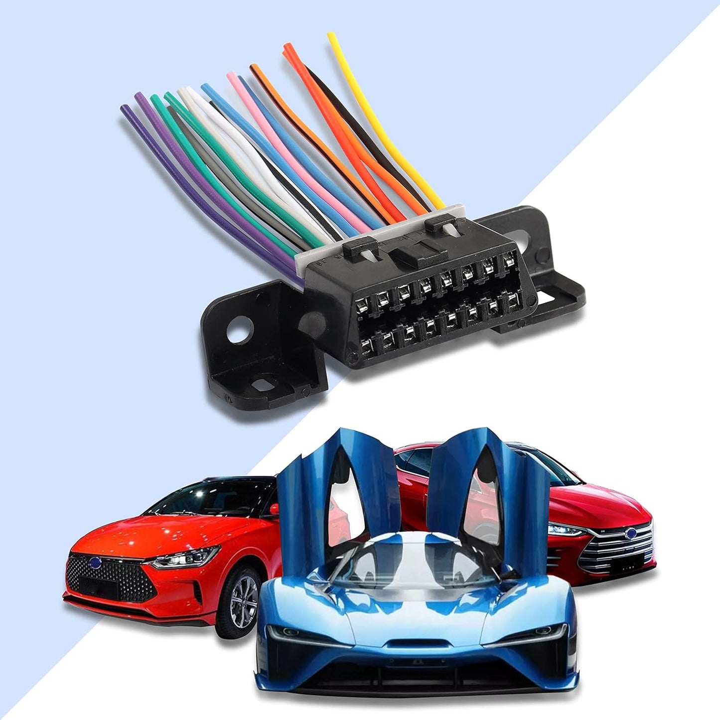 XMSJSIY 16 Pin OBD2 Female Connector Extension Cable,OBD2 Fixed Harness Assembled Plug Dash Port Wires,E-Car Connection with Colorful Cables for Car Diagnostic-1 Pcs