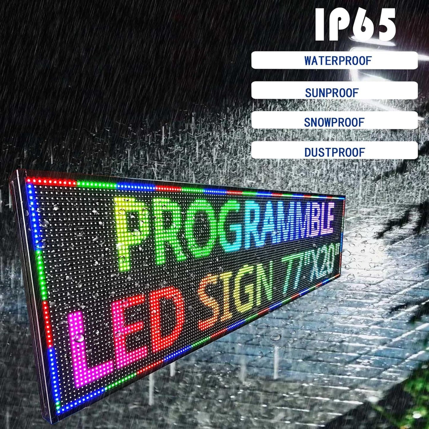 HS Programmable Scrolling Led Sign, Digital Signs Outdoor Waterproof ,Electronic Message Display Board ,Open neon Signs, Full Color High Brightness Big P10 77’’x20’’for Business Store Advertisement Public, APP control