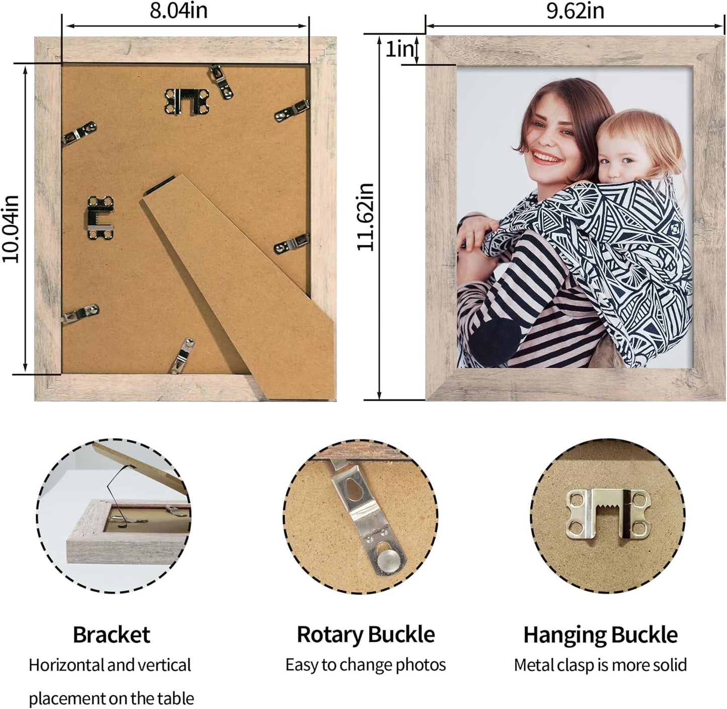 iRahmen 8x10 Picture Frame Set of 4, Smoke Gray Frame with High Definition Real Glass, 8 x 10 Wood Photo Frame for Tabletop Display and Wall Mounting