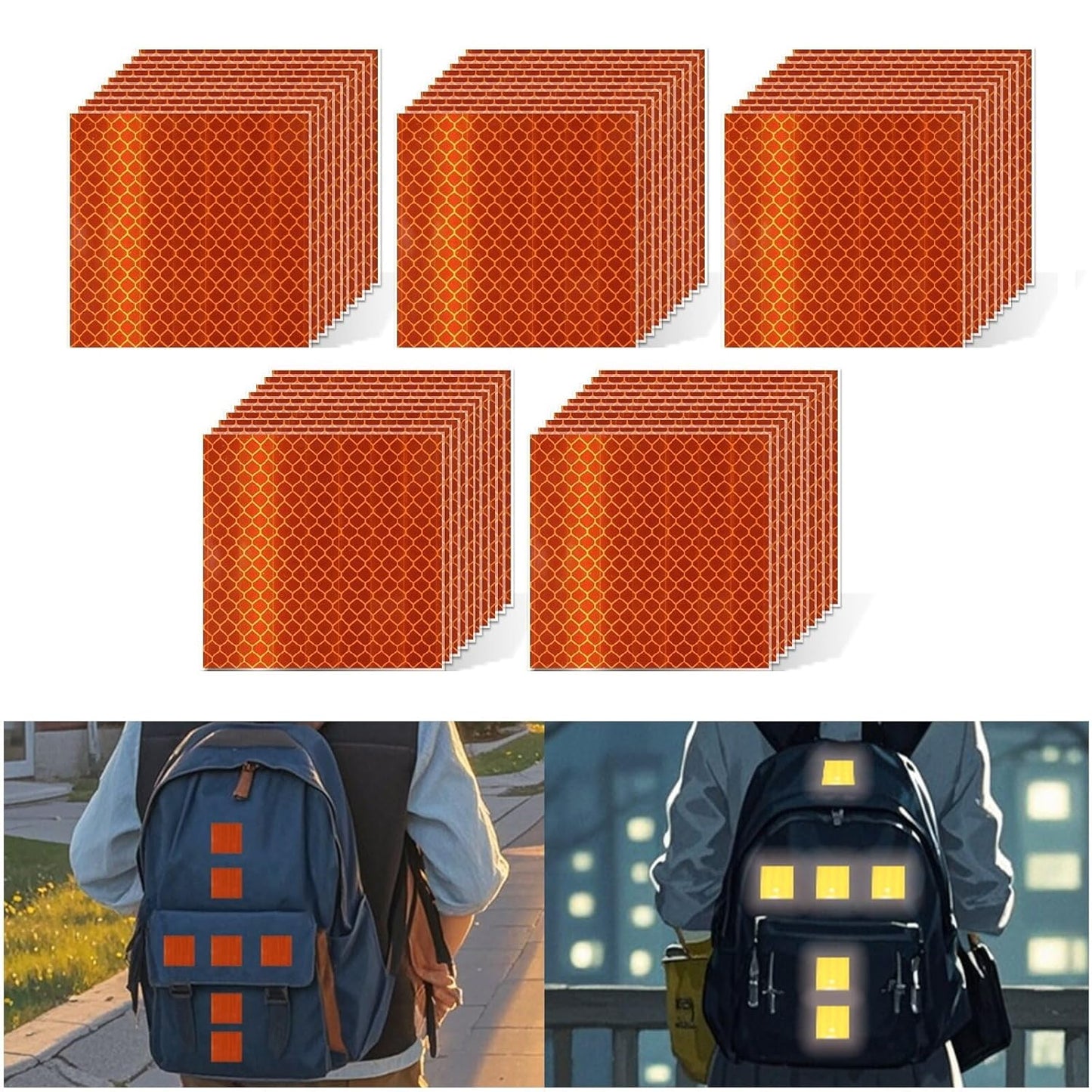Non Fading Orange Reflective Stickers 2 inch X 2 inch, Outdoor Waterproof High Visibility Warning Safety Adhesive Reflector Tape (50 Pcs)