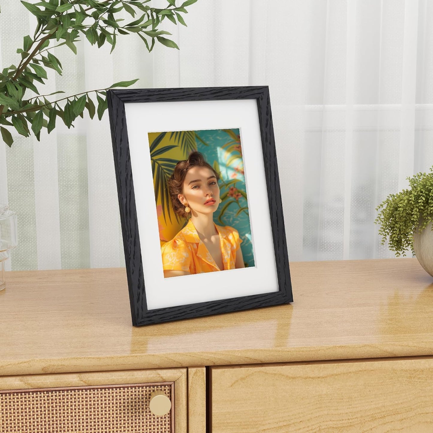 Black Picture Frame 8.5x11, Natural Oak Wood 8.5 x 11 Photo Frame, 8.5 by 11 Frame for Wall, 8.5x11 Picture Frame with Mat for 6x8, Tempered Real Glass, Black Color, Set of 1