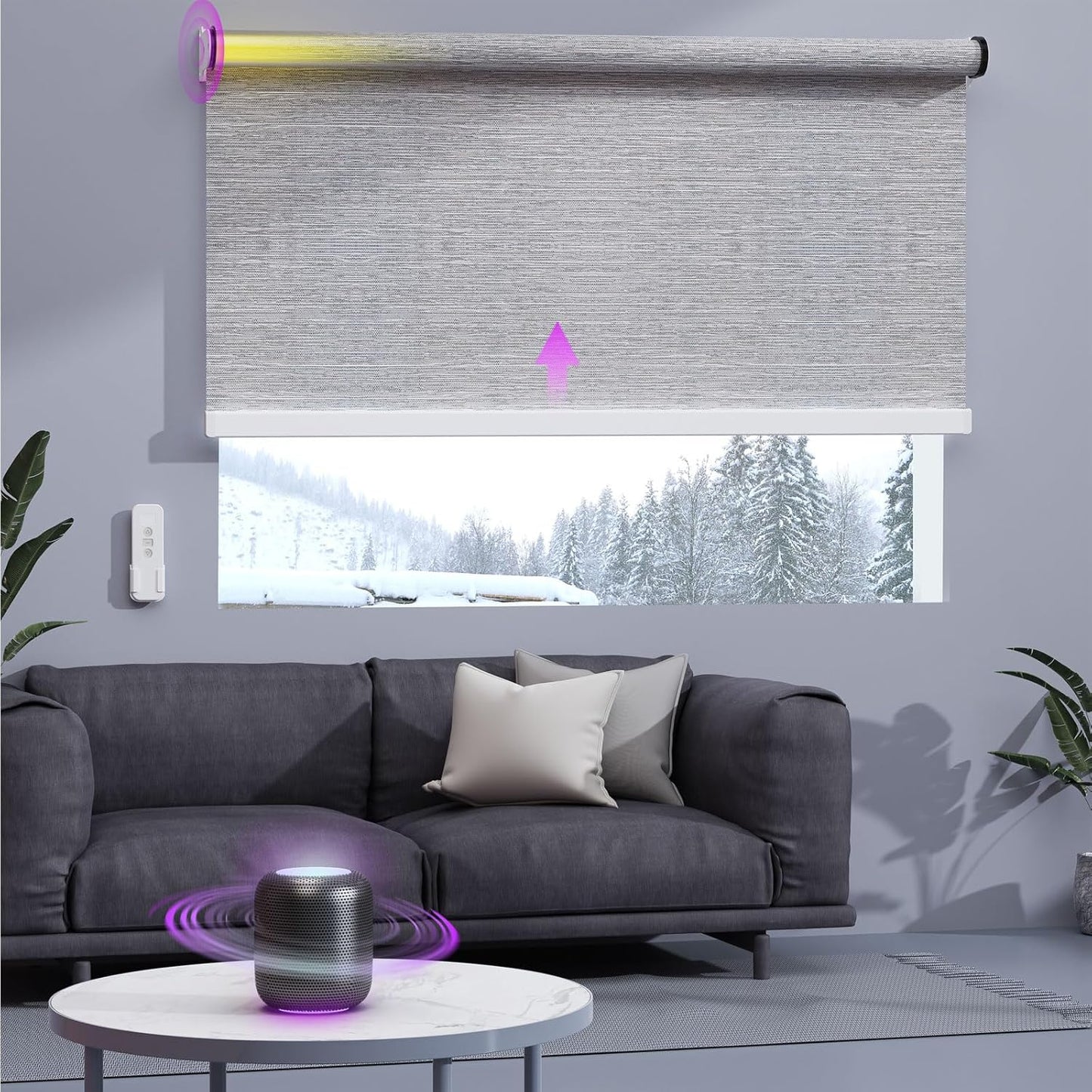 Astomi Motorized Smart Blinds for Windows, Automatic Roller Blackout Shades with Remote Control Compatible with Alexa Google Assistant Customized (Foggy Grey)
