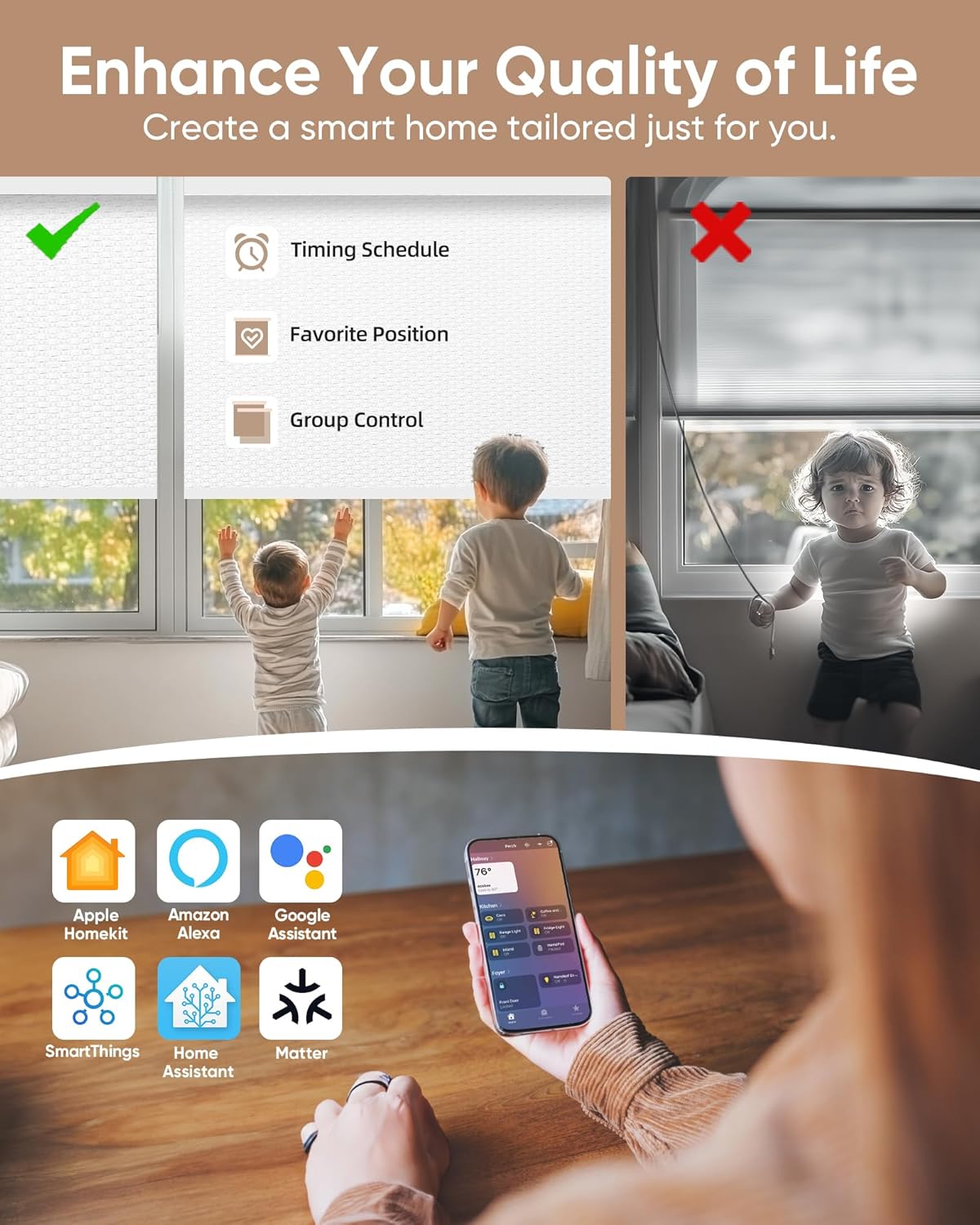 Kincmo Motorized Blinds with Remote,100% Blackout Motorized Roller Shades Work with Apple Homekit,Alexa,Google, Custom Electric Blinds with App,Voice Control (Groove White)