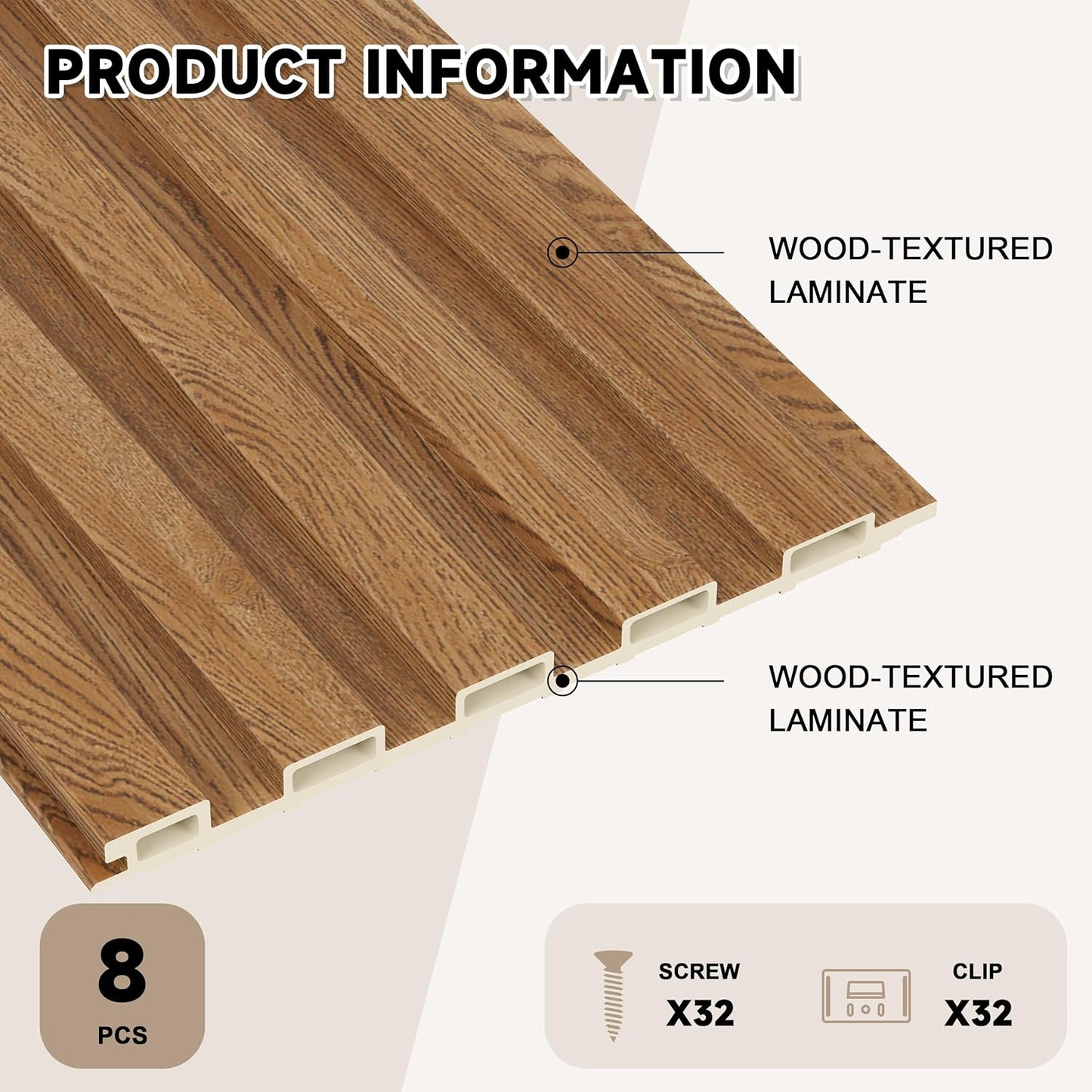 WPC Slat Wall Paneling,8-Pack 3D WPC Wood Wall Panels,Acoustic Wall Panels for Interior Wall Decor,Living Room,Bedroom,Golden Oak,95 x 6 in
