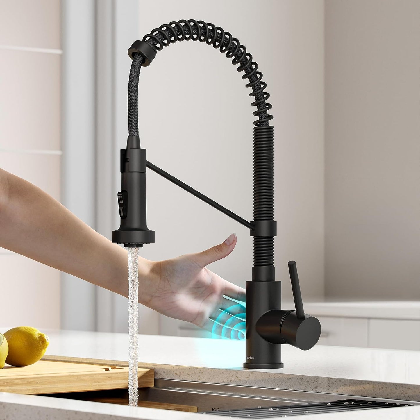 KRAUS Bolden Touchless Sensor Commercial Style 2-Function Single Handle Pull Down Kitchen Faucet in Matte Black, KSF-1610MB